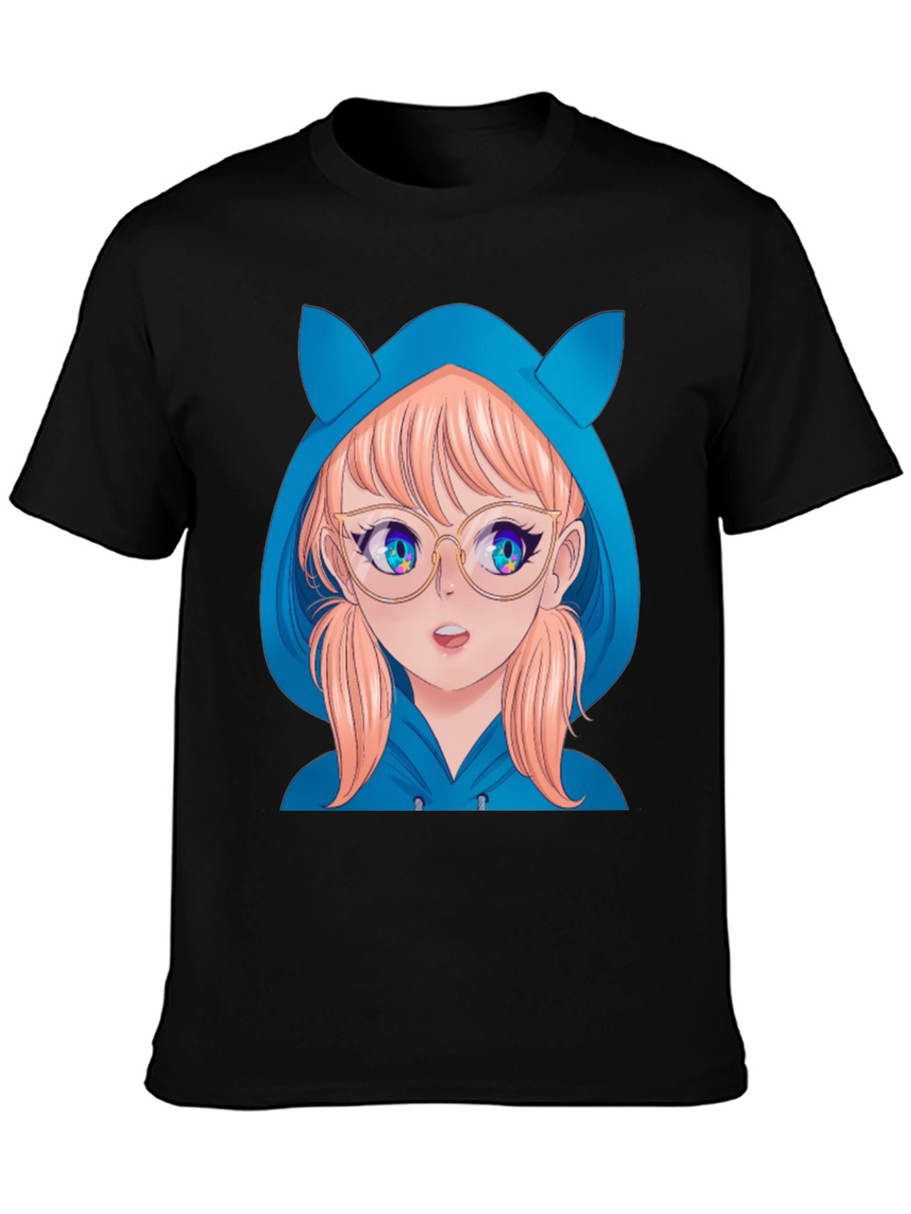 Anime Girl Hoodie T-Shirt - Black