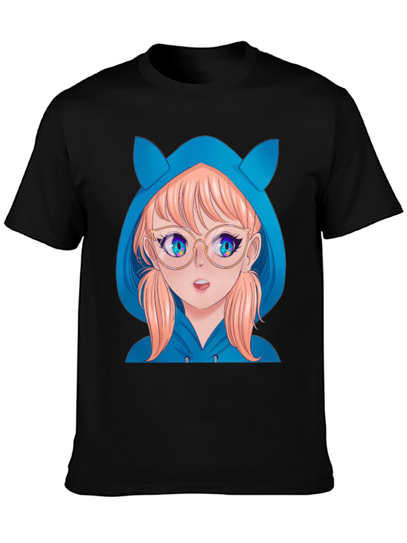 Anime Girl Hoodie T-Shirt - Black