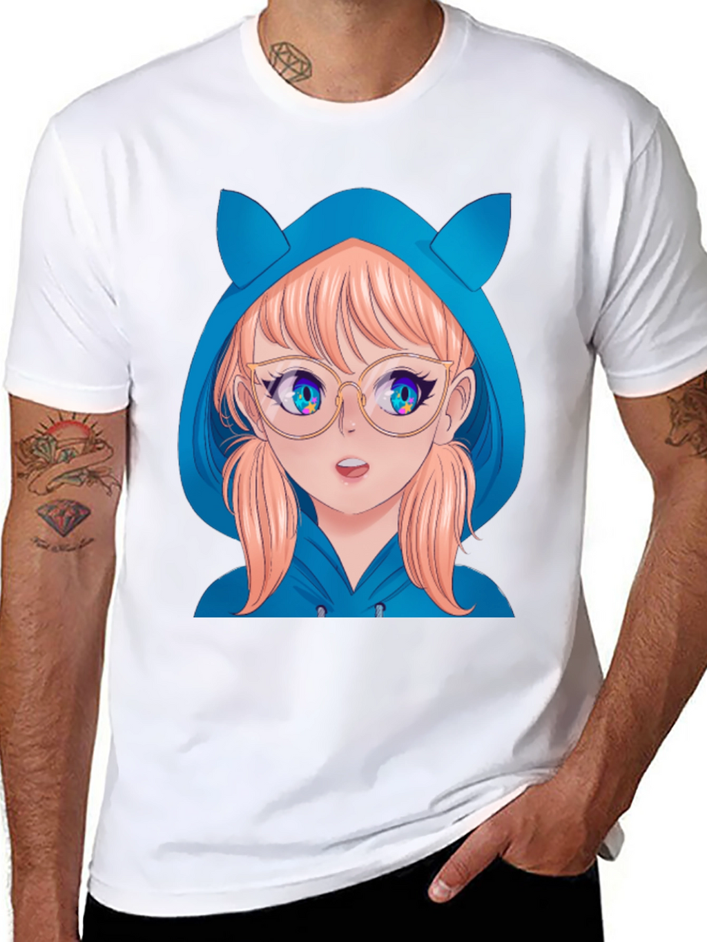 Anime Girl Hoodie T-Shirt - Black