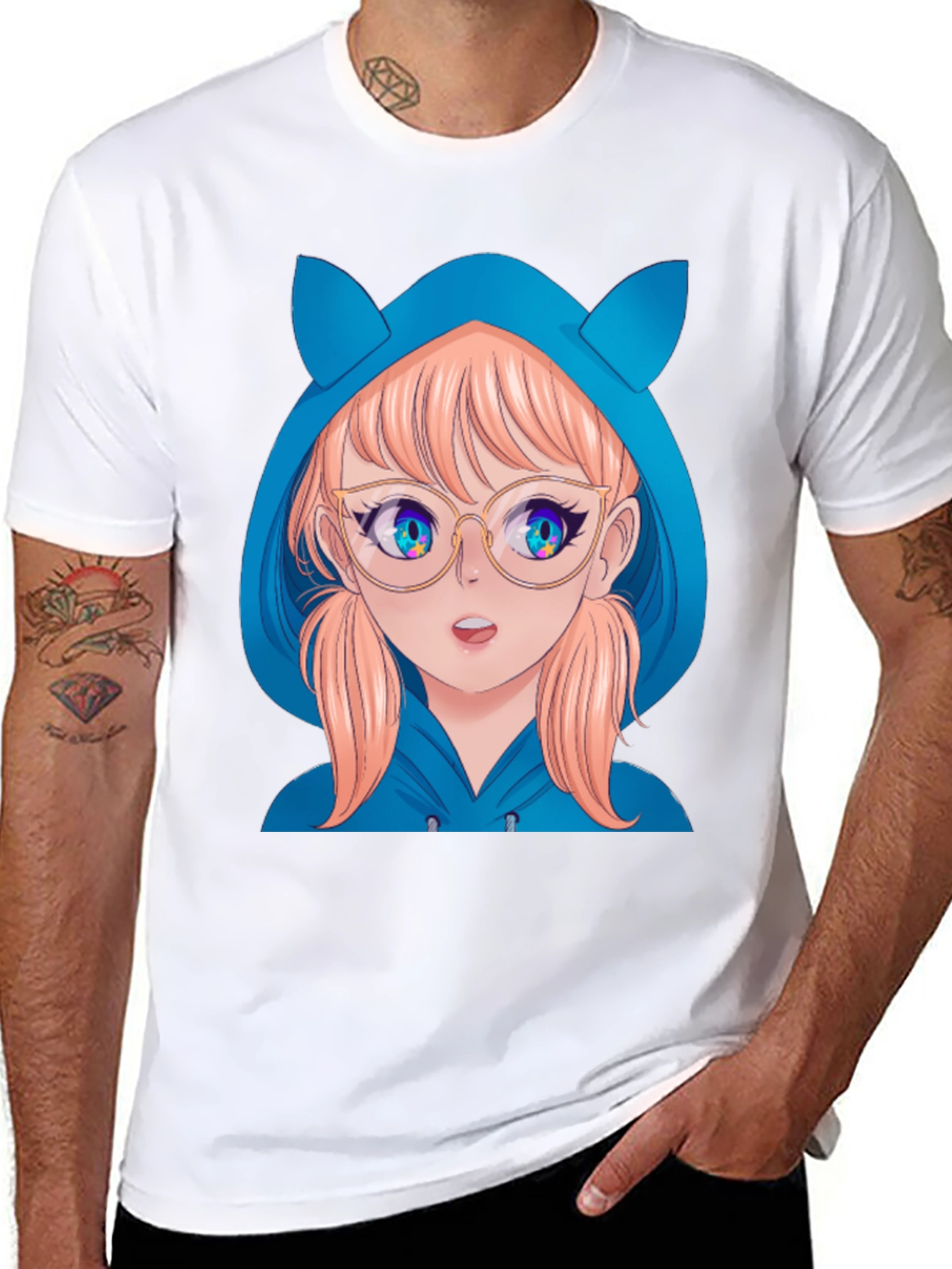 Anime Girl Hoodie T-Shirt - Black