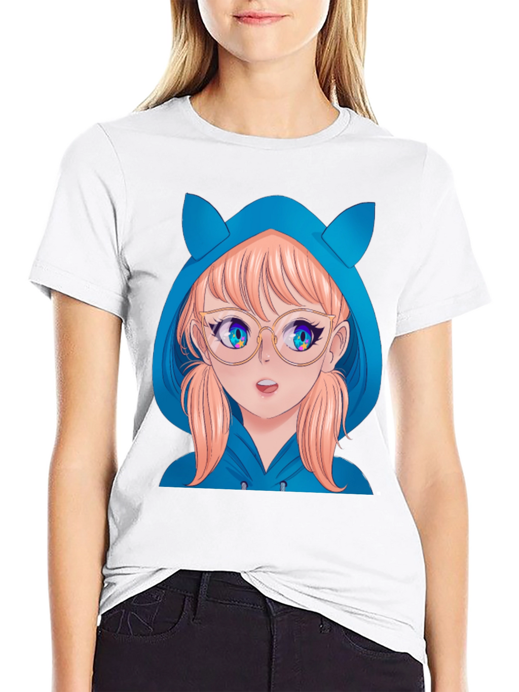 Anime Girl Hoodie T-Shirt - Black