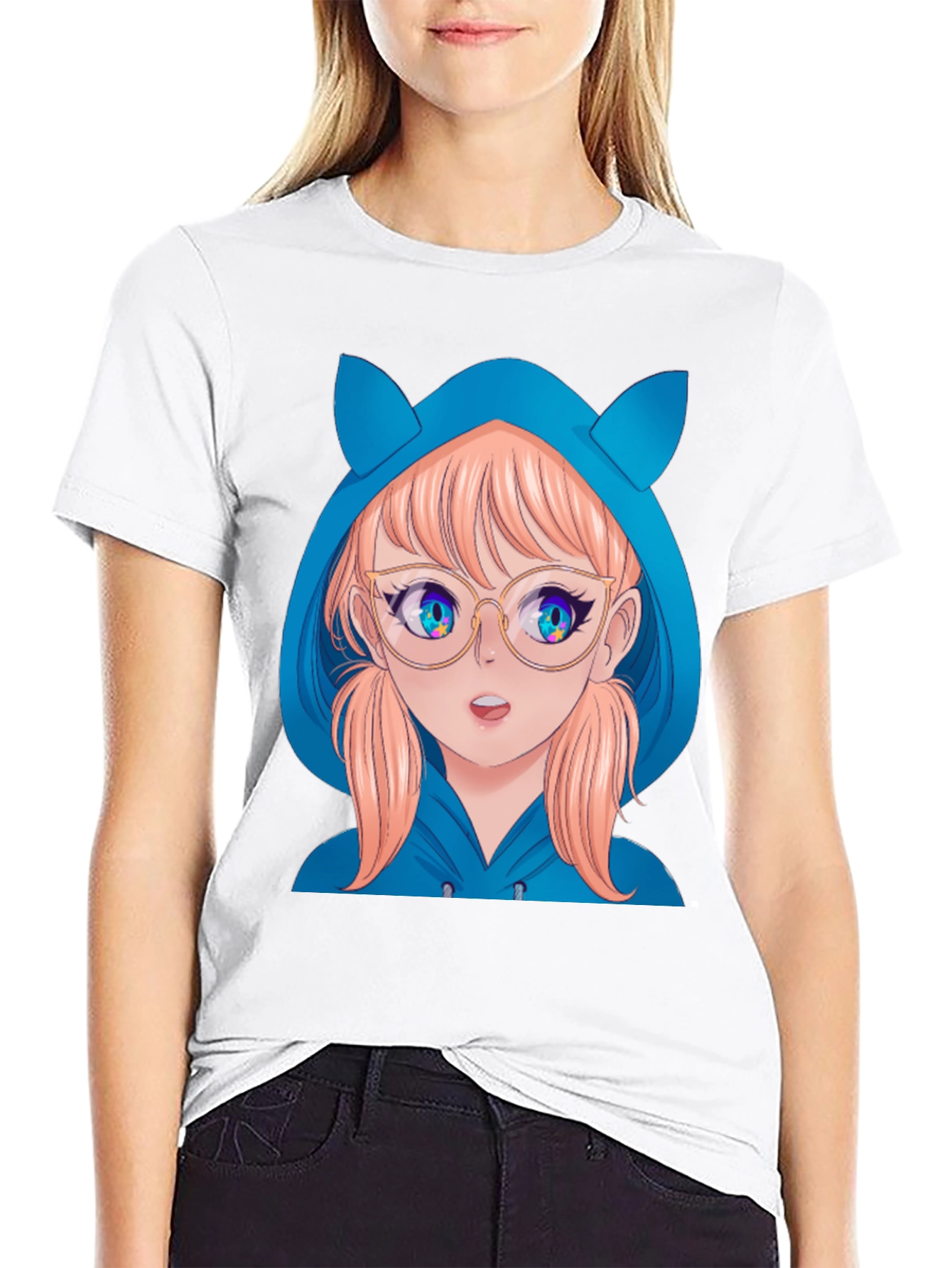 Anime Girl Hoodie T-Shirt - Black