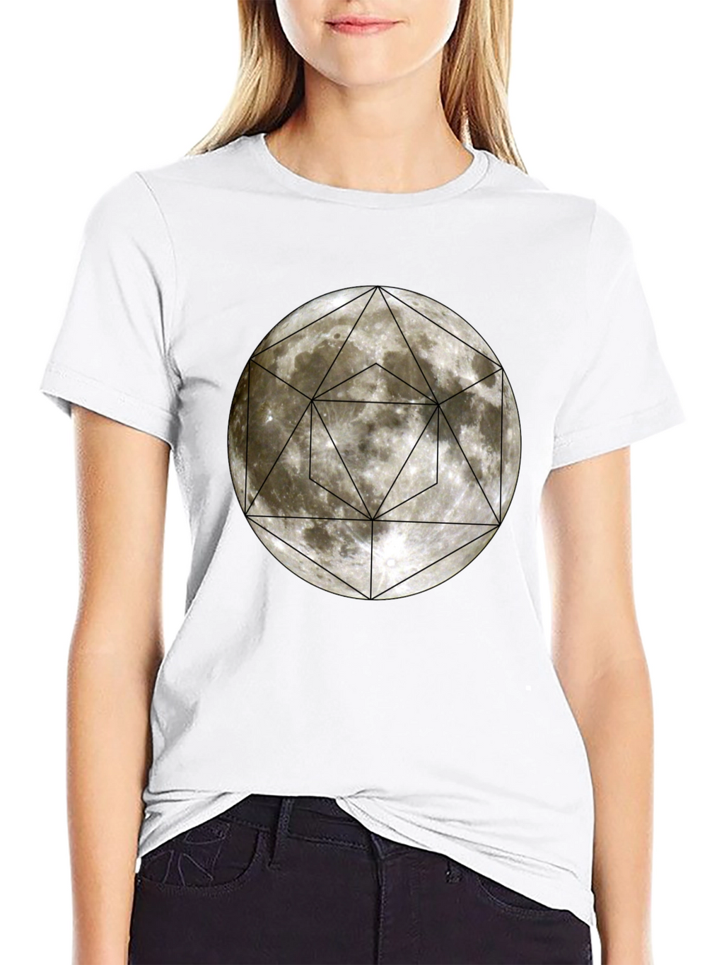 Geometric Moon Graphic Tee - Modern Casual Wear