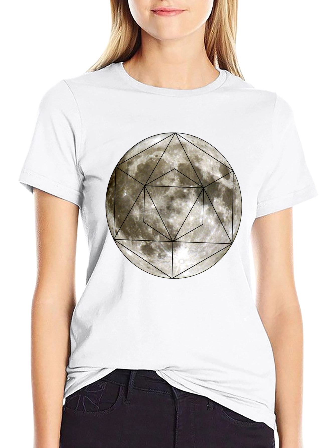 Geometric Moon Graphic Tee - Modern Casual Wear