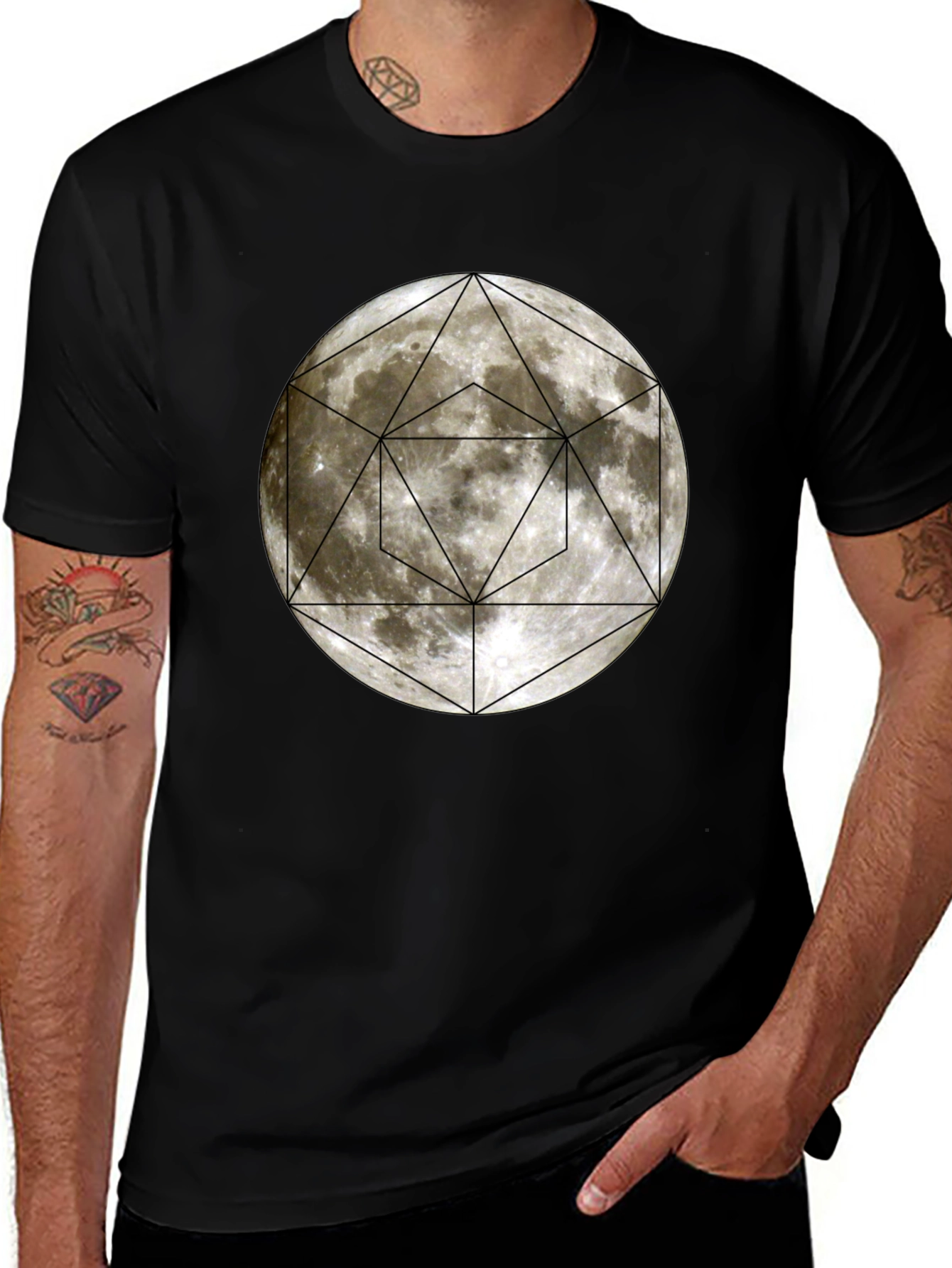 Geometric Moon Graphic Tee - Modern Casual Wear