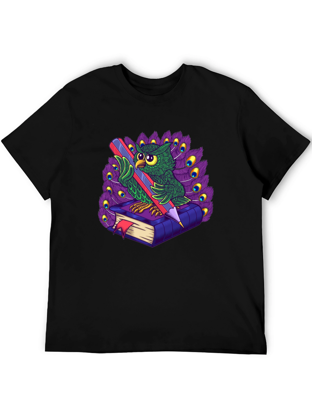 Owl with Book & Pencil Graphic T-Shirt