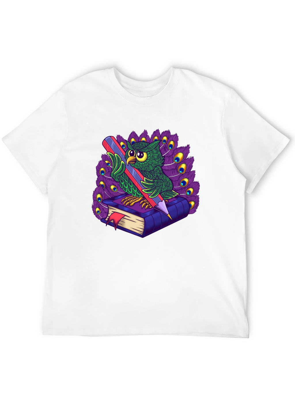 Owl with Book & Pencil Graphic T-Shirt