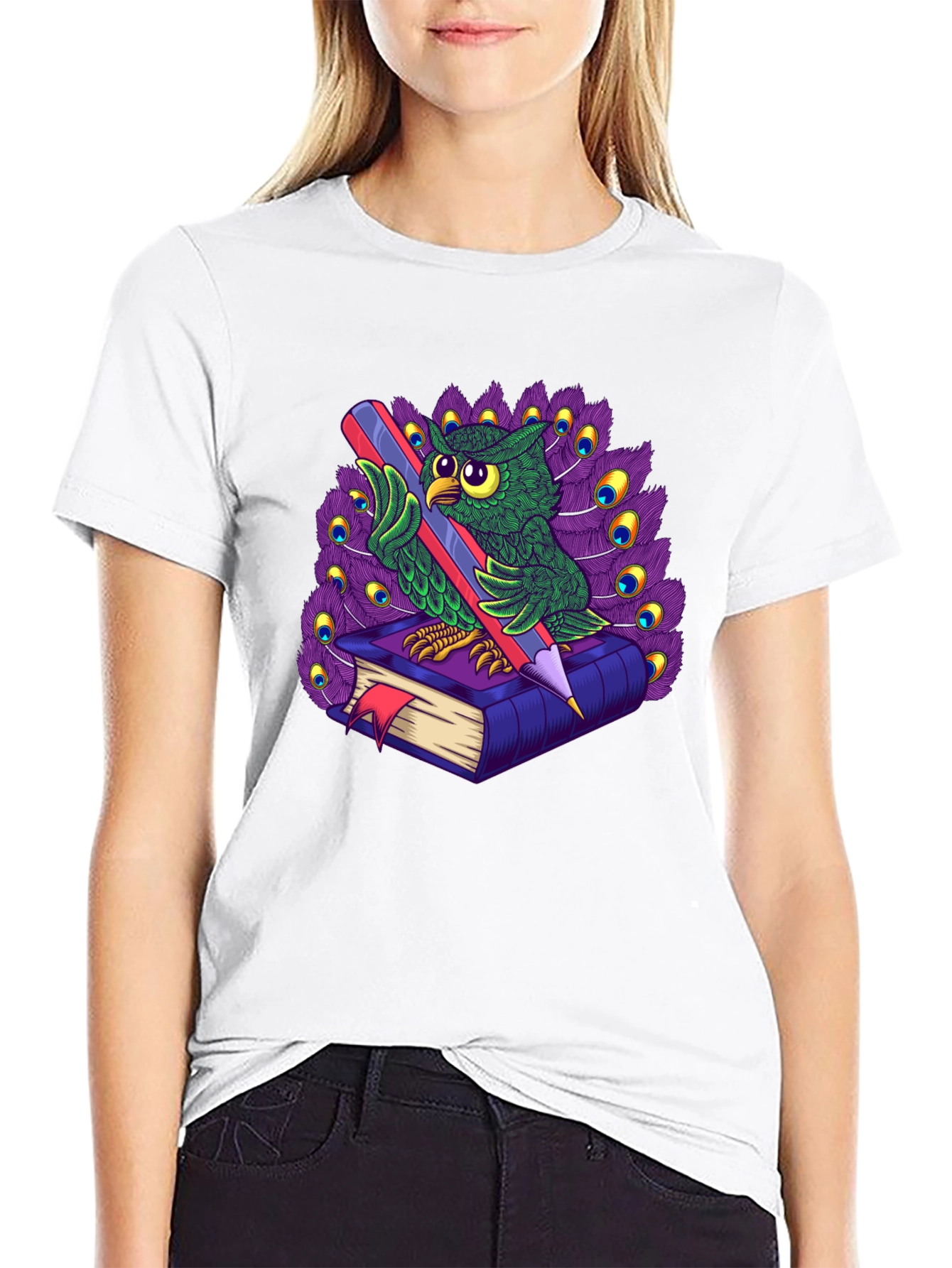 Owl with Book & Pencil Graphic T-Shirt