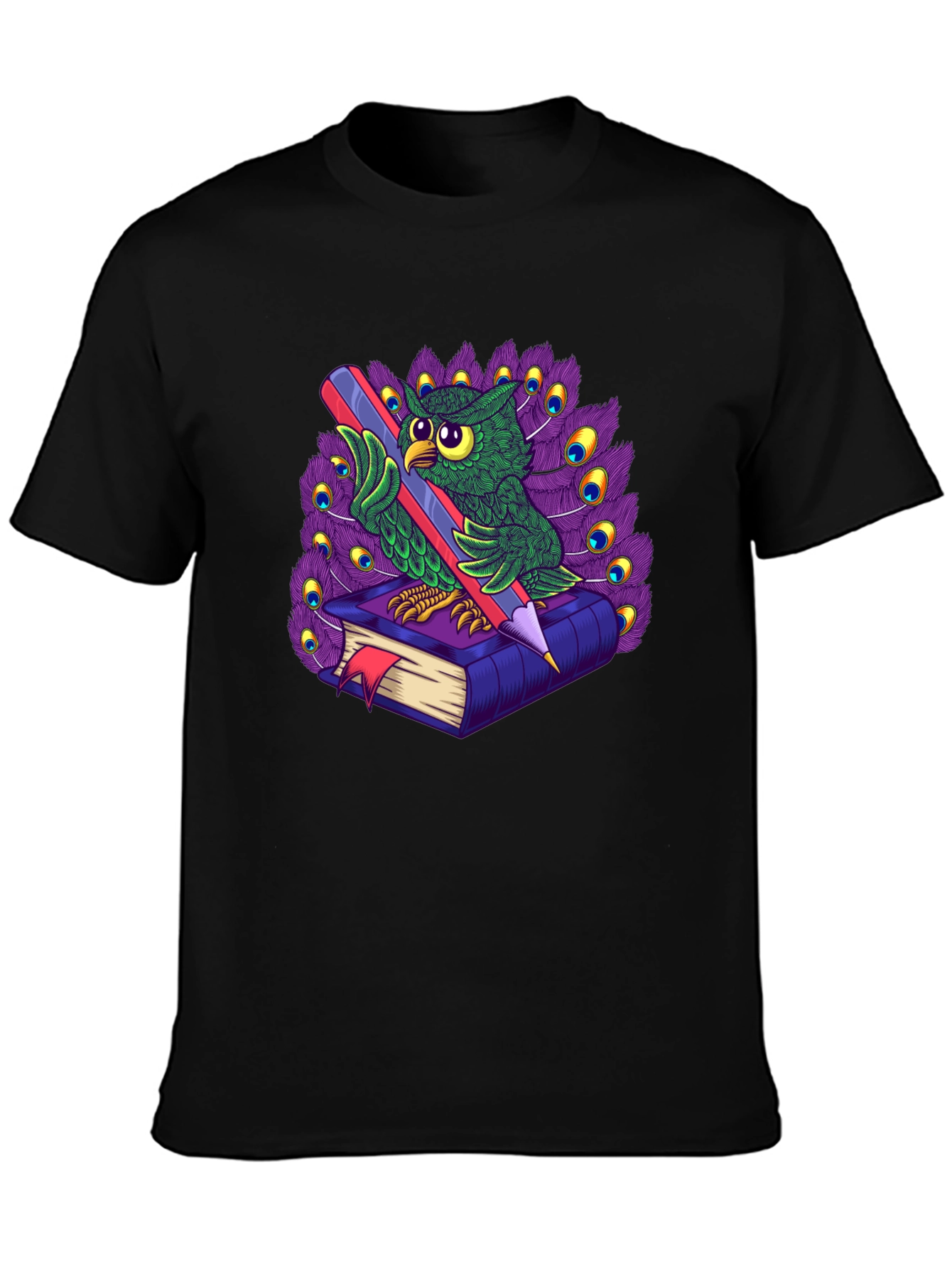 Owl with Book & Pencil Graphic T-Shirt