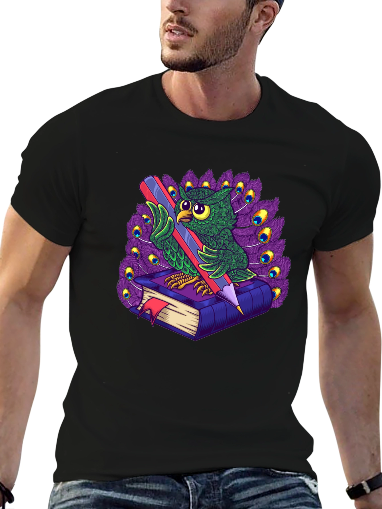 Owl with Book & Pencil Graphic T-Shirt