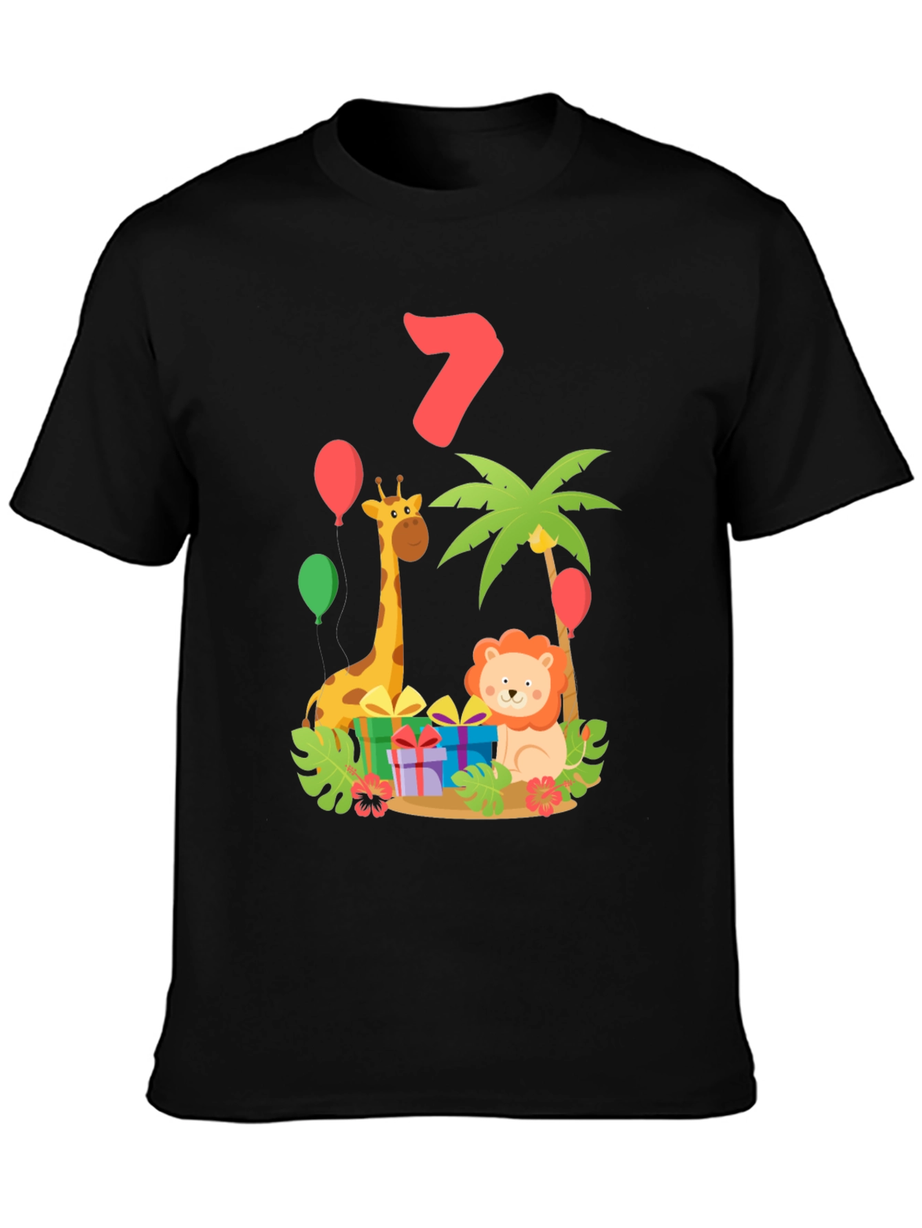 Cute Birthday Shirt - Seven Years Old Giraffe & Lion