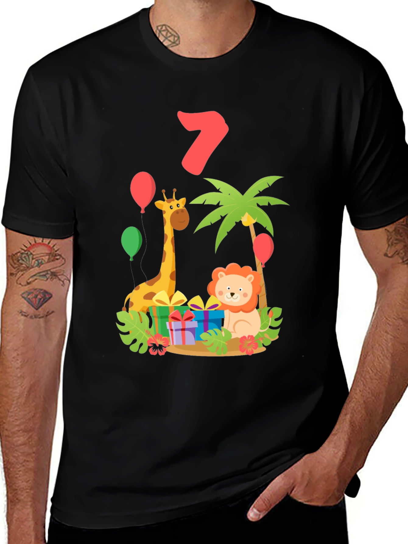 Cute Birthday Shirt - Seven Years Old Giraffe & Lion