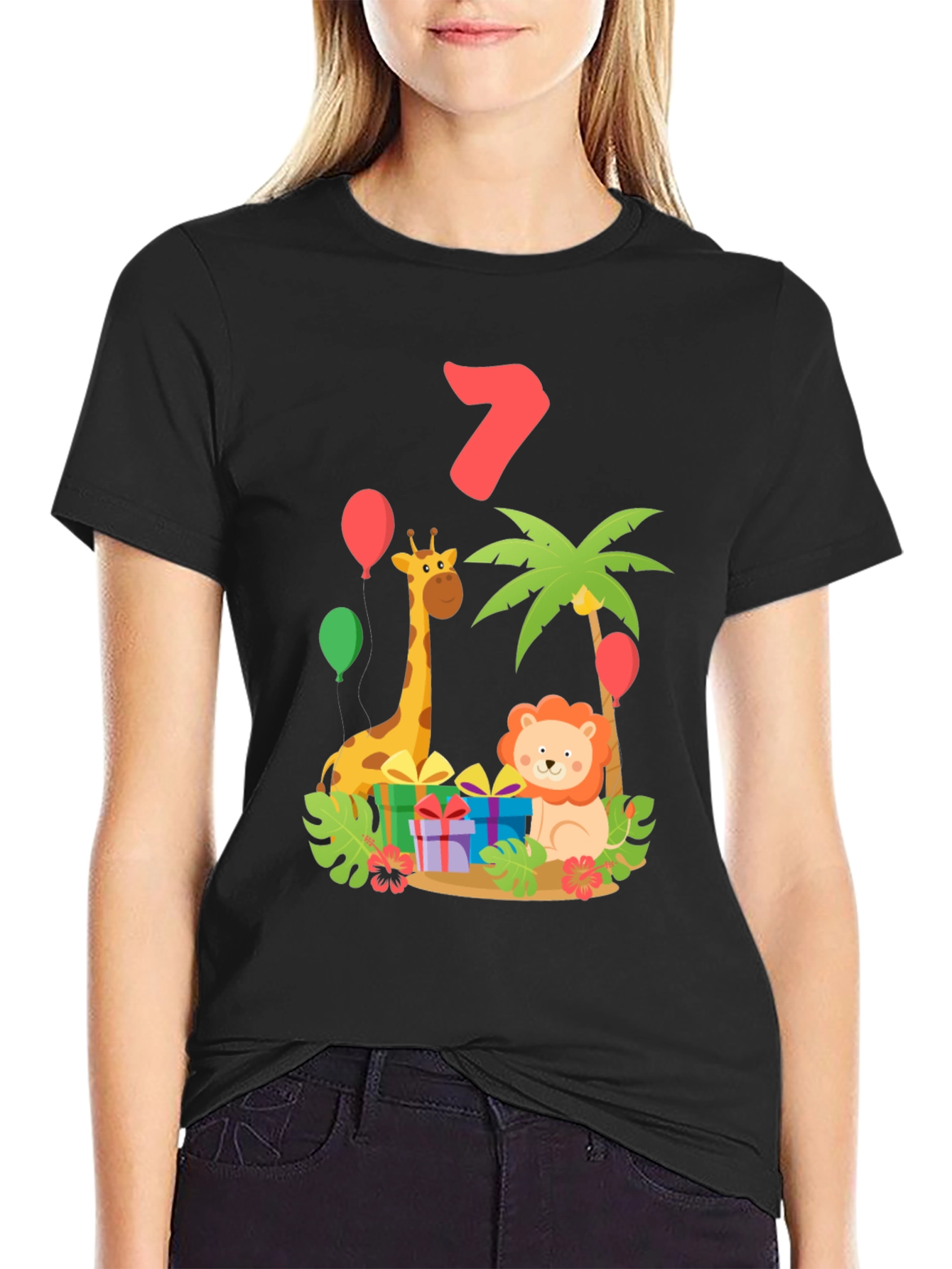 Cute Birthday Shirt - Seven Years Old Giraffe & Lion