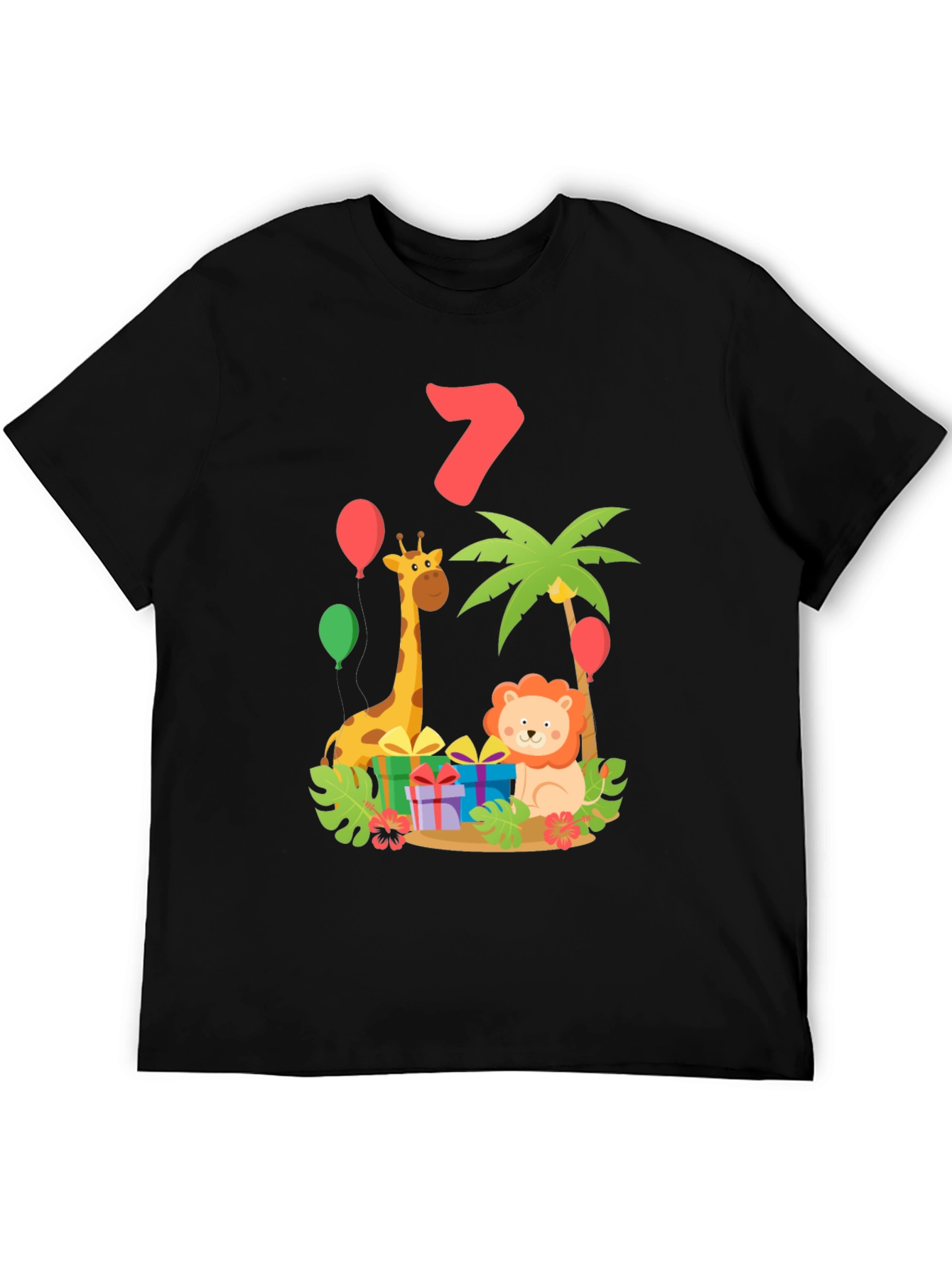 Cute Birthday Shirt - Seven Years Old Giraffe & Lion