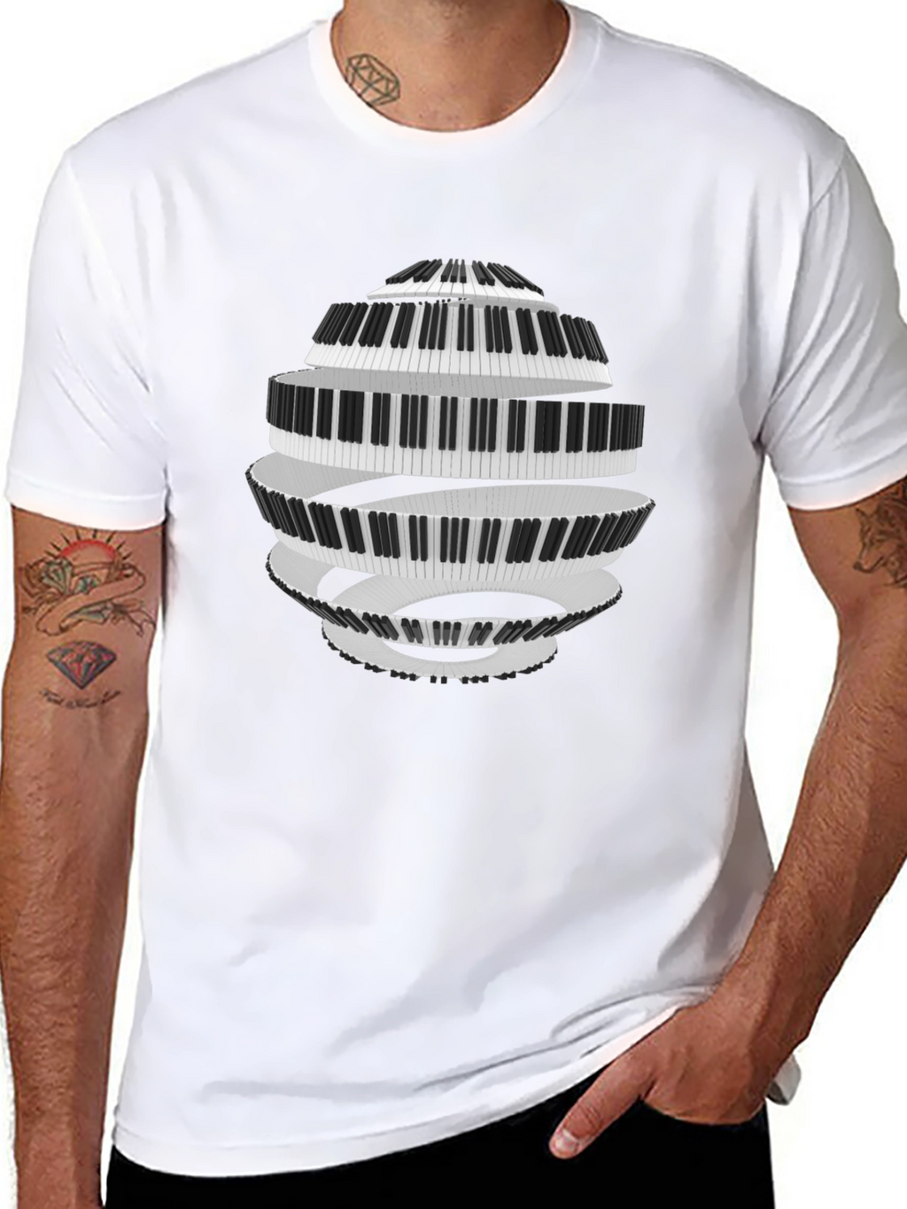 Piano Keys Spiral Black T-Shirt