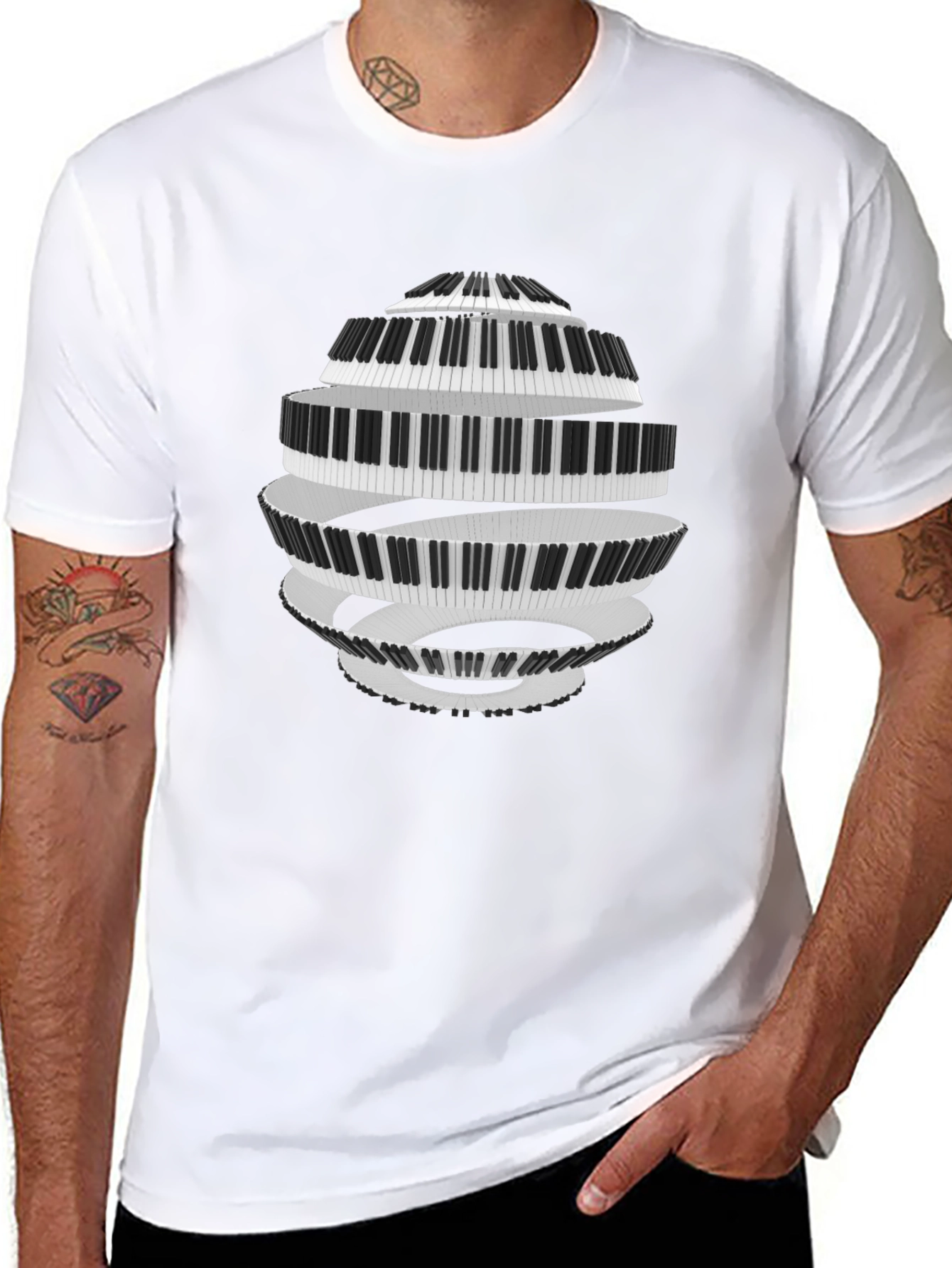 Piano Keys Spiral Black T-Shirt