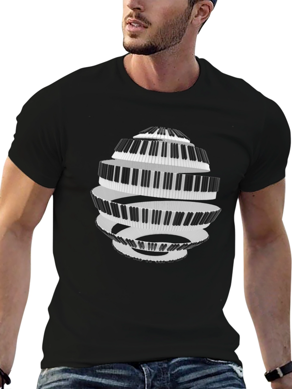 Piano Keys Spiral Black T-Shirt