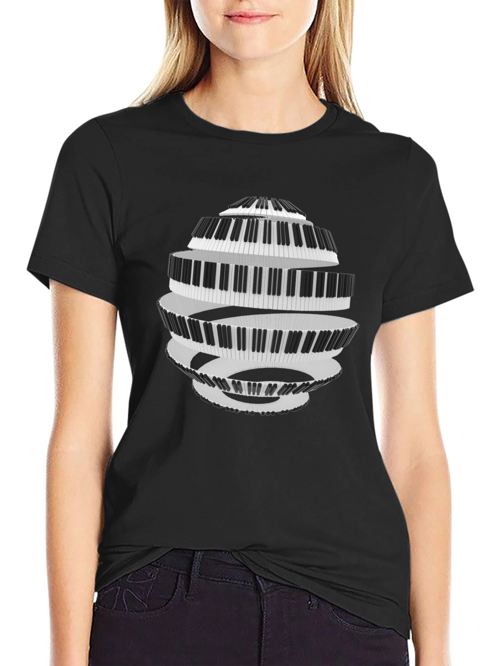 Piano Keys Spiral Black T-Shirt
