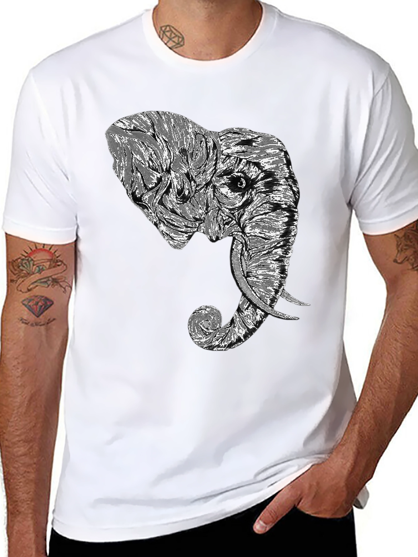 Elephant Graphic Tee - Stylish Mens Black T-Shirt