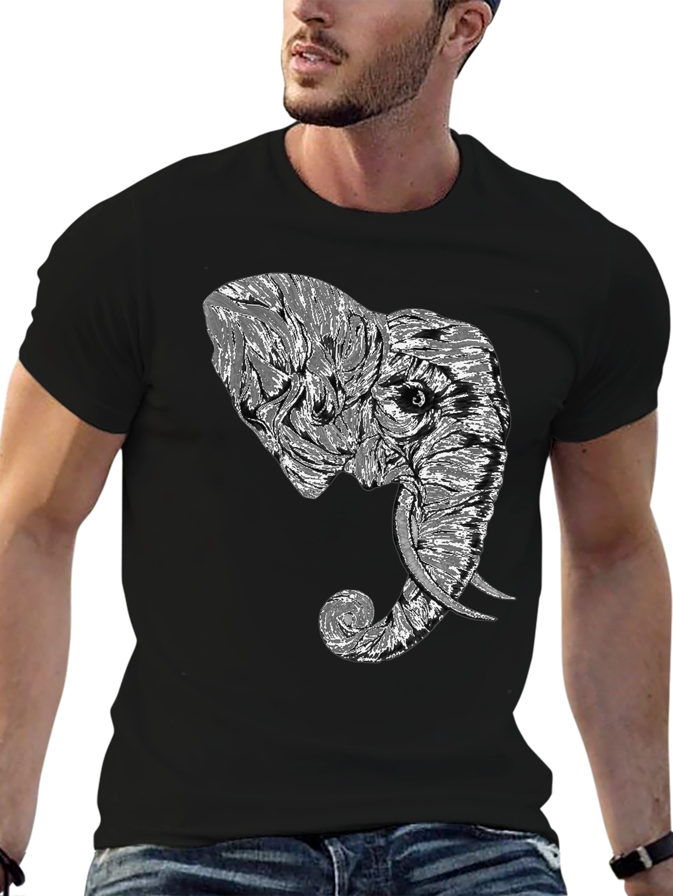 Elephant Graphic Tee - Stylish Mens Black T-Shirt