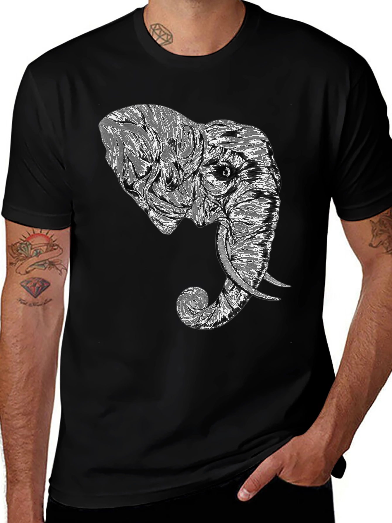 Elephant Graphic Tee - Stylish Mens Black T-Shirt