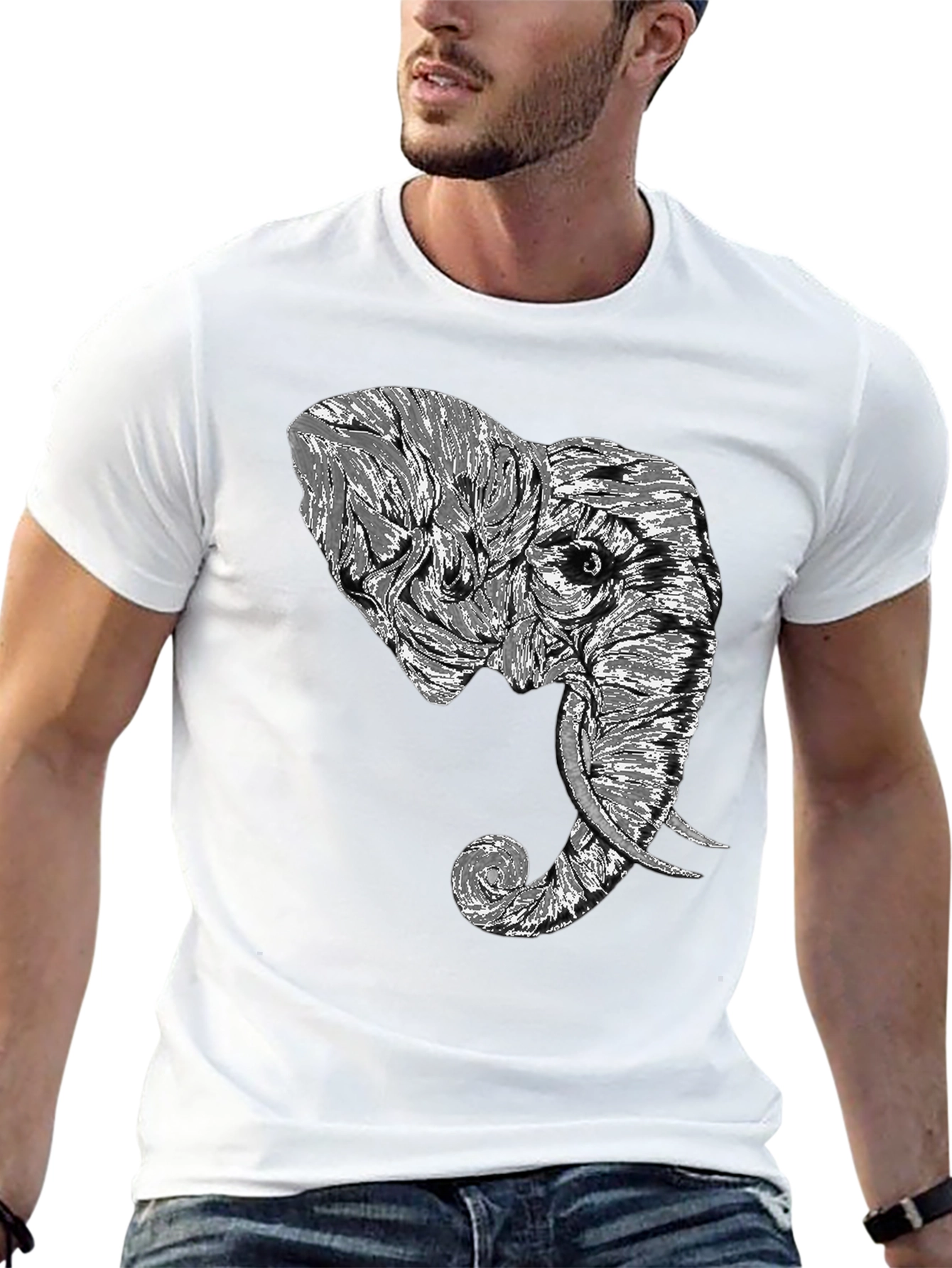 Elephant Graphic Tee - Stylish Mens Black T-Shirt