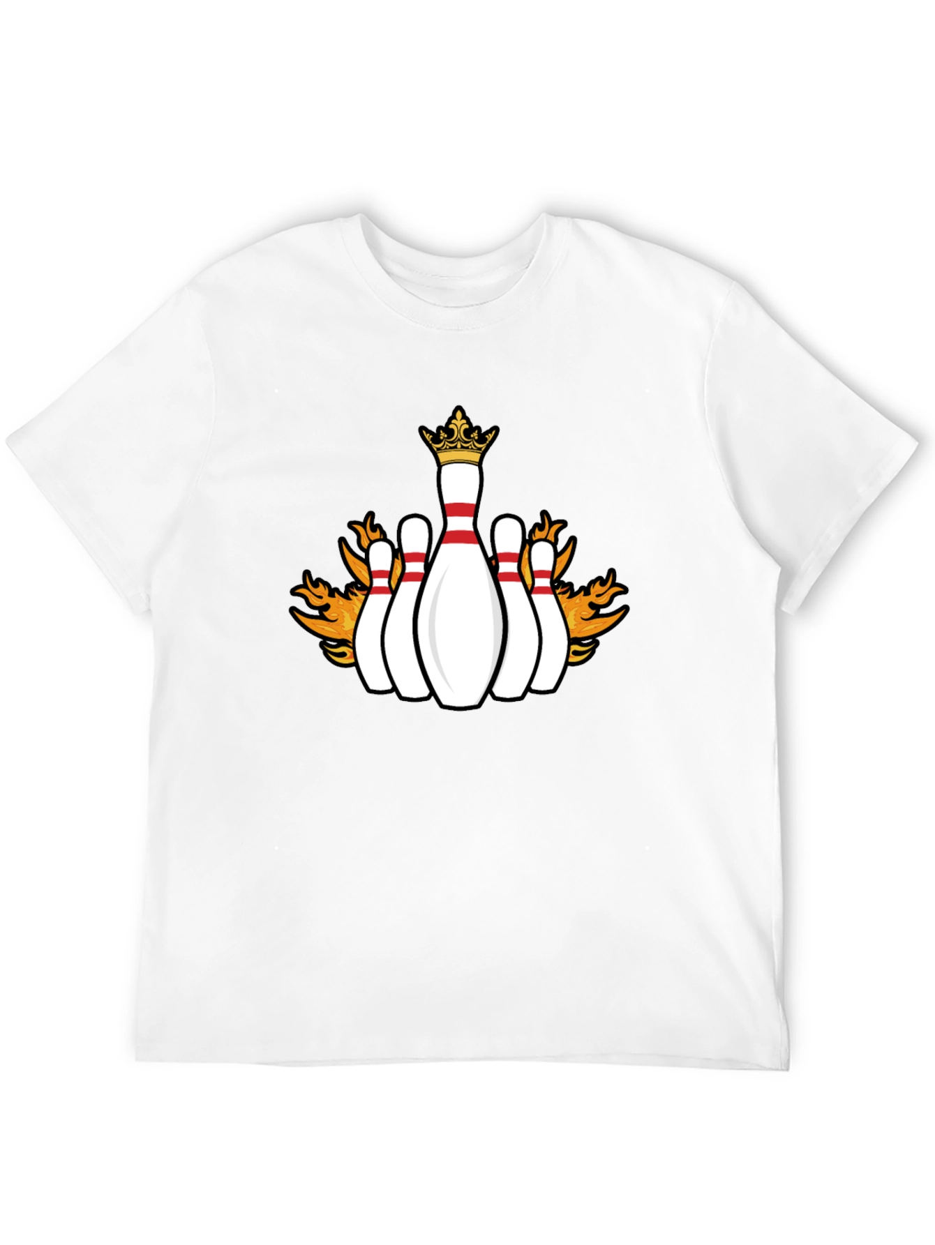 Flaming Crown Bowling Pins Black T-Shirt