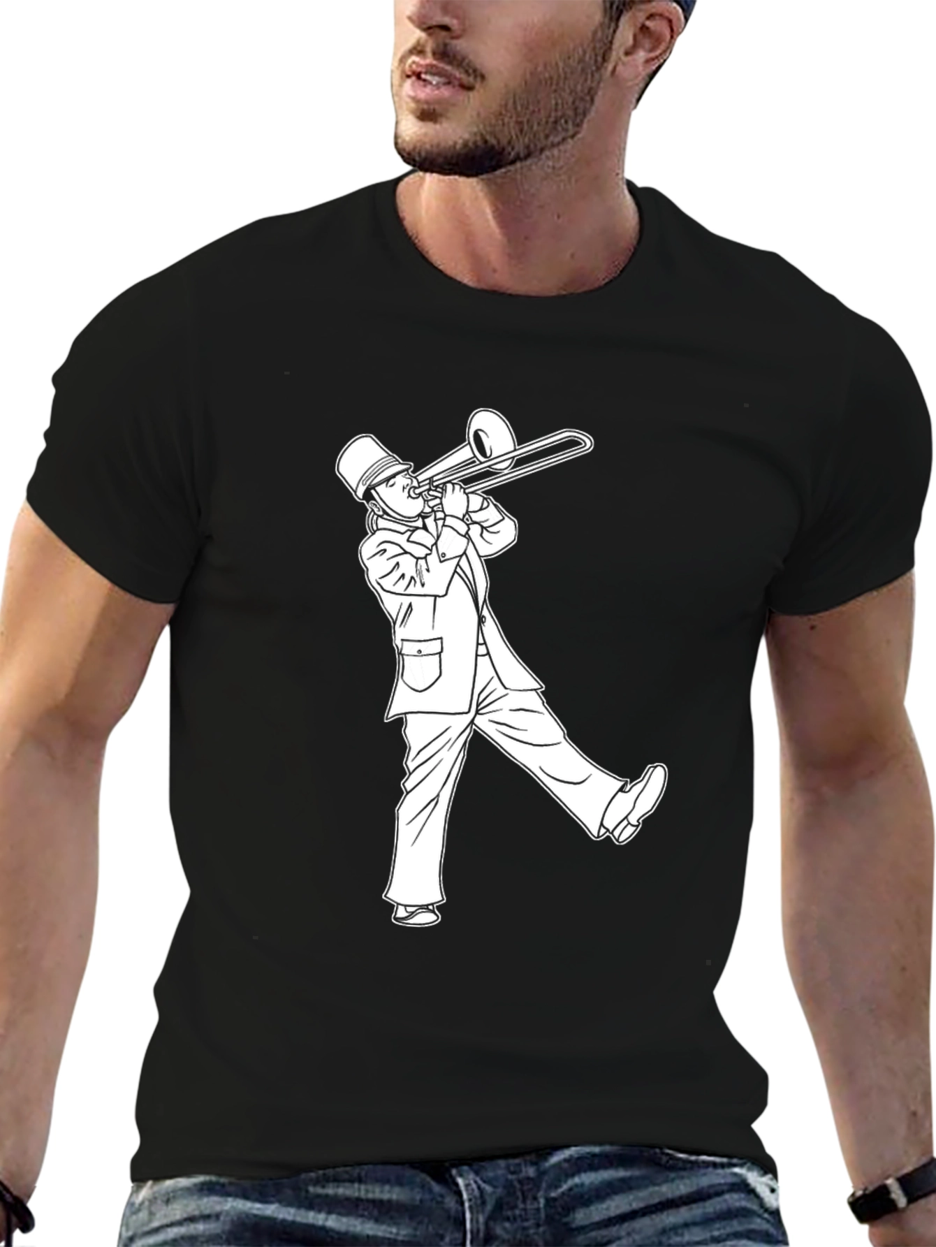 Trombone Player Graphic Tee - Black Cotton