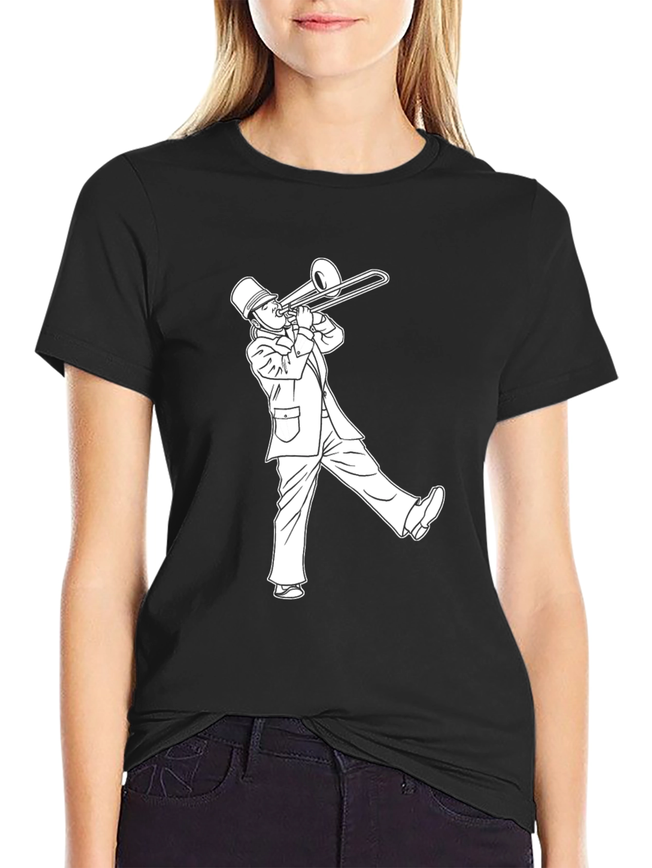 Trombone Player Graphic Tee - Black Cotton