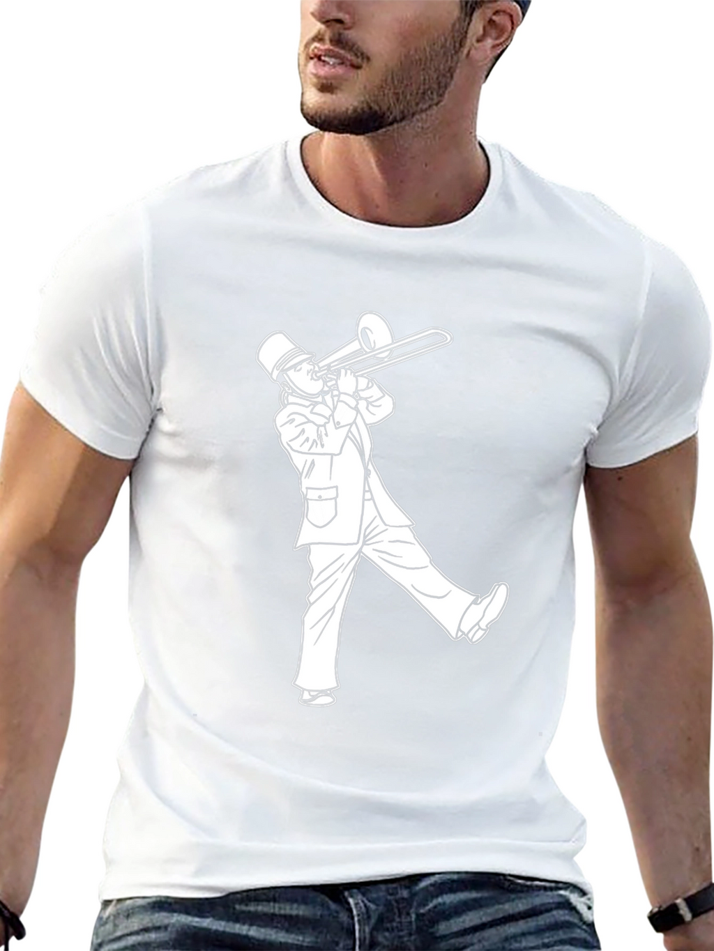 Trombone Player Graphic Tee - Black Cotton