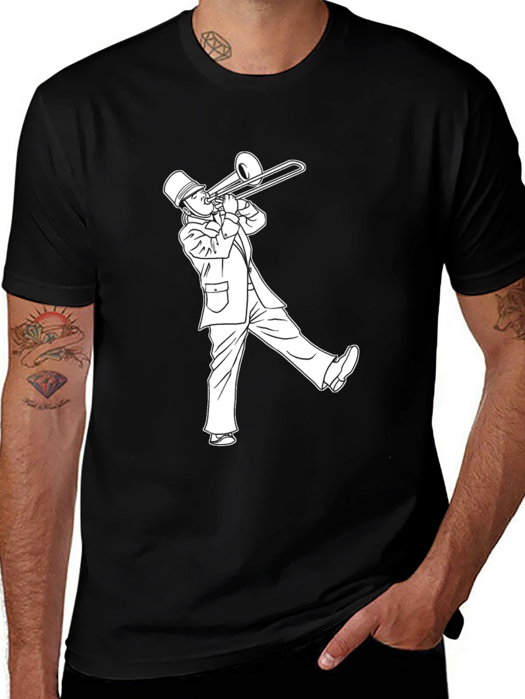 Trombone Player Graphic Tee - Black Cotton