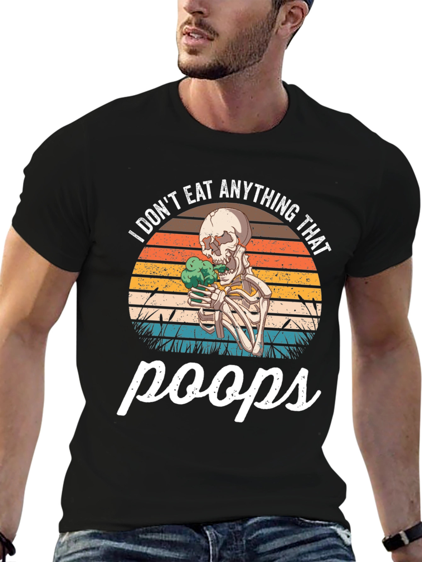 Vegan Skeleton T-Shirt - I Dont Eat Anything That Poops