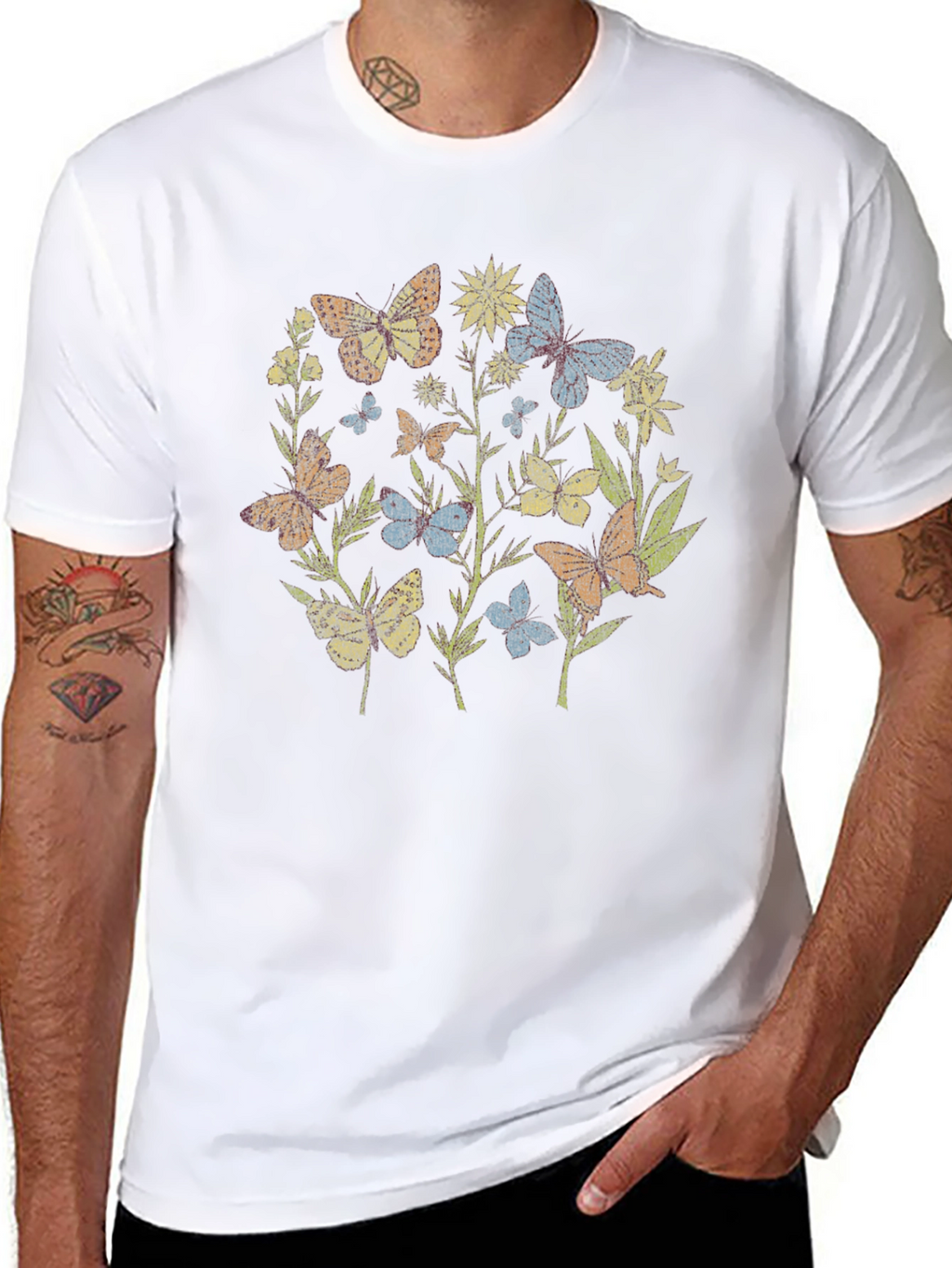 Butterfly Garden Graphic Tee - Black Cotton Blend