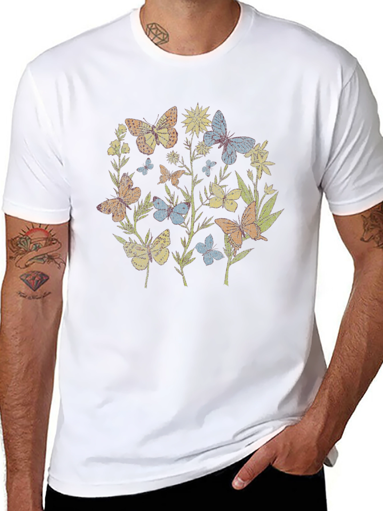 Butterfly Garden Graphic Tee - Black Cotton Blend