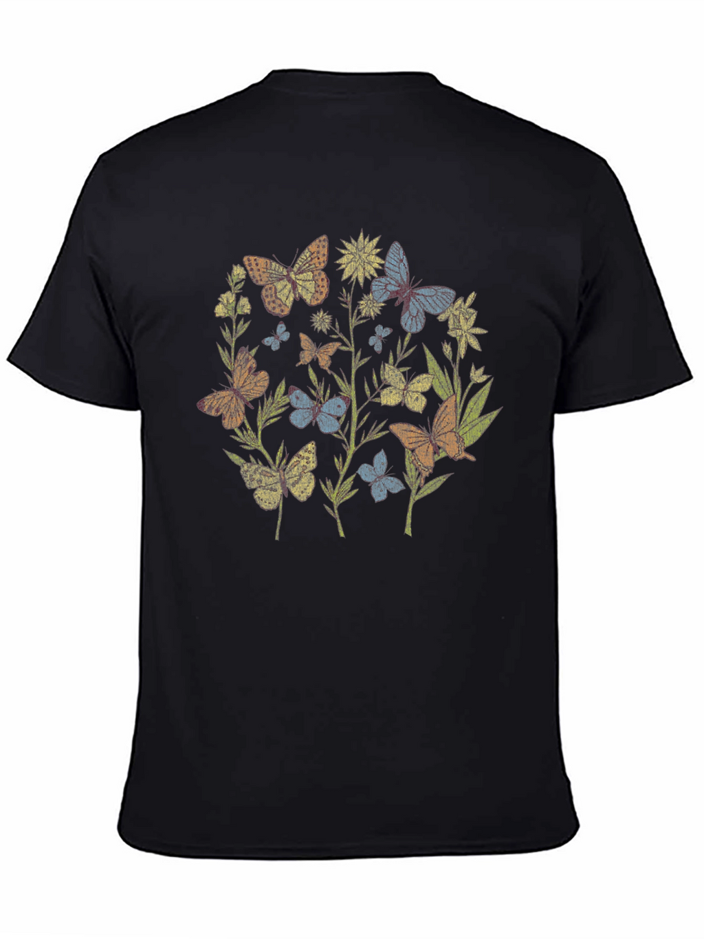 Butterfly Garden Graphic Tee - Black Cotton Blend
