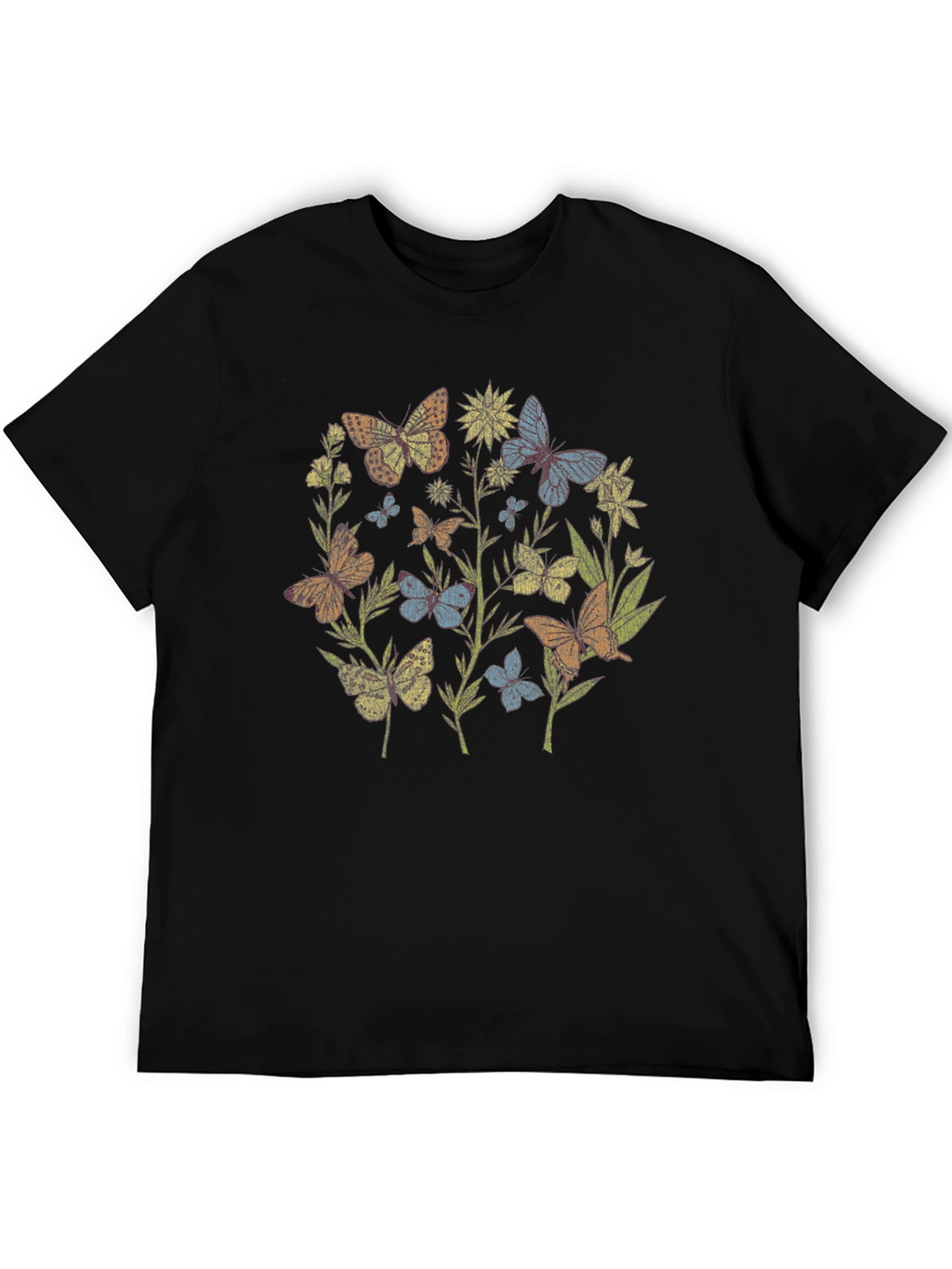 Butterfly Garden Graphic Tee - Black Cotton Blend