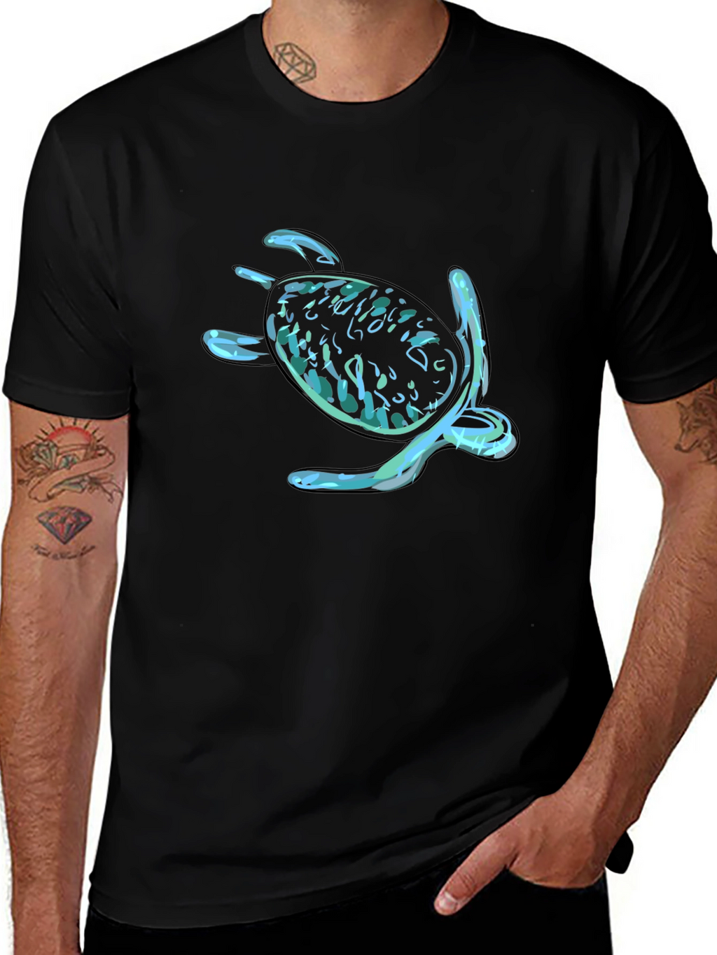 Sea Turtle Graphic Print Black T-Shirt
