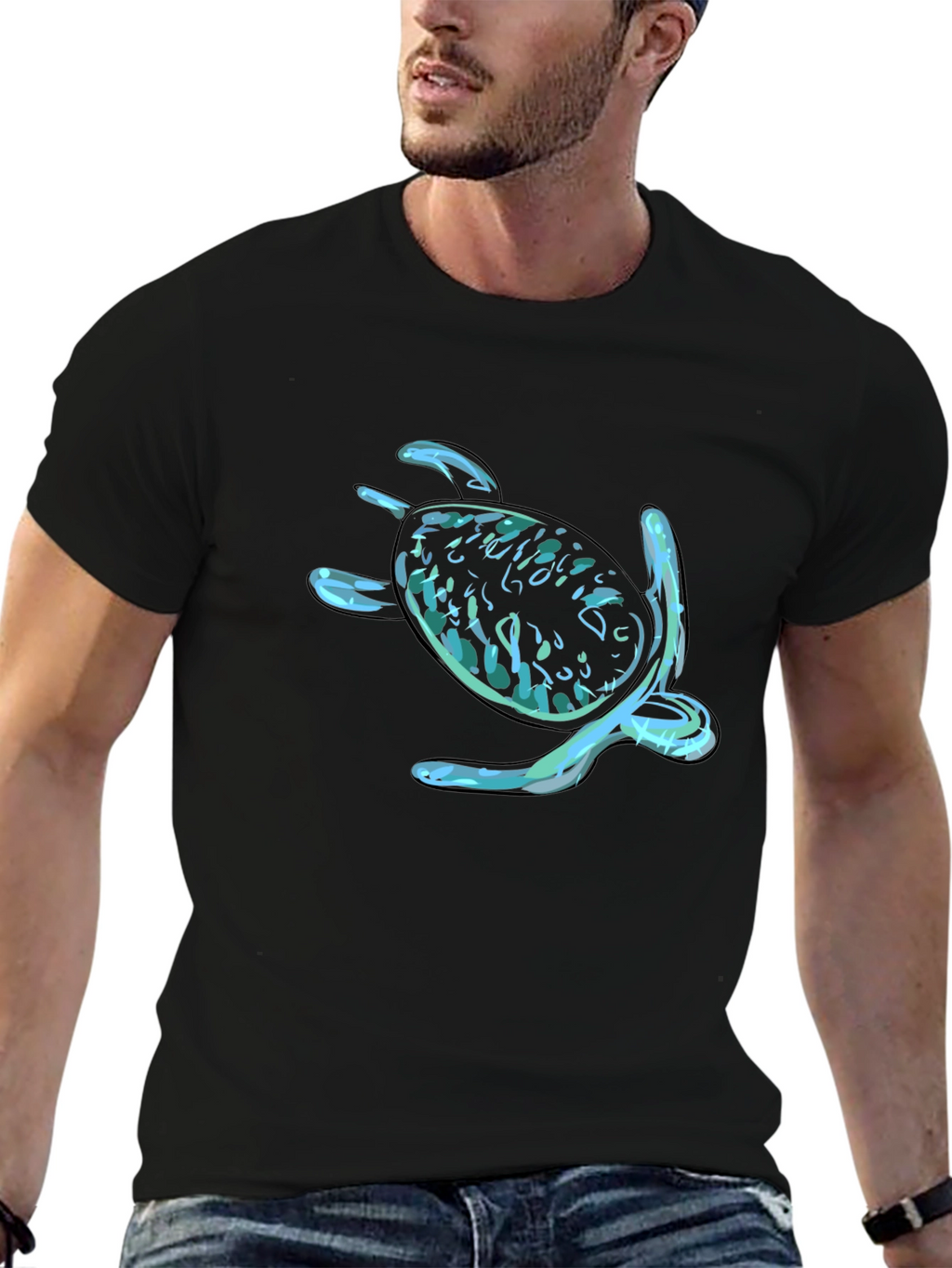 Sea Turtle Graphic Print Black T-Shirt