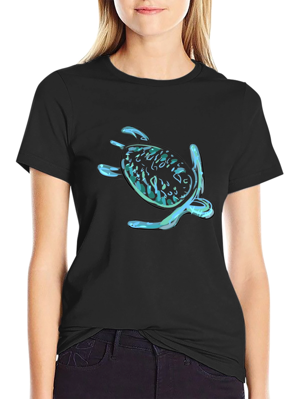 Sea Turtle Graphic Print Black T-Shirt