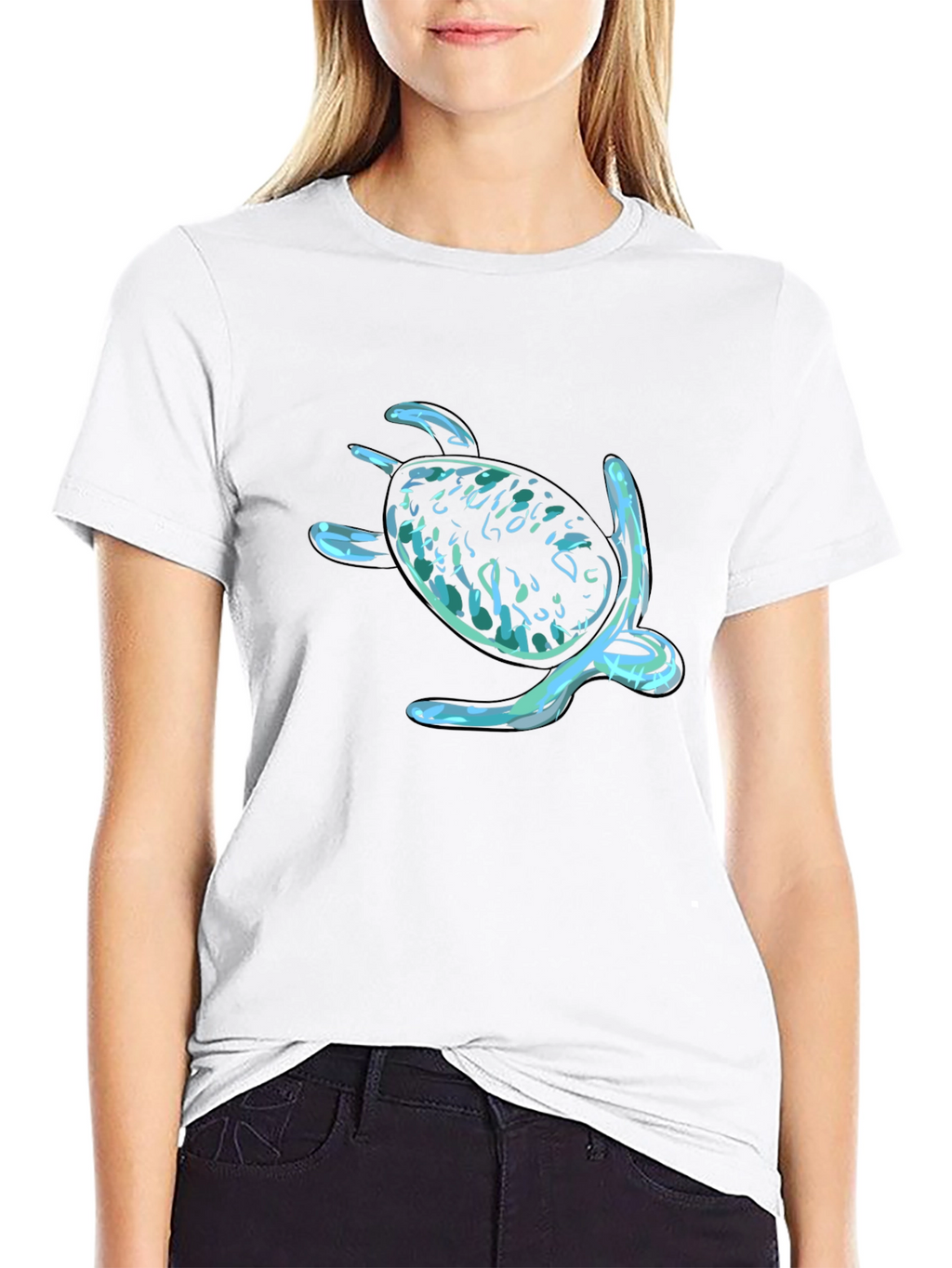 Sea Turtle Graphic Print Black T-Shirt