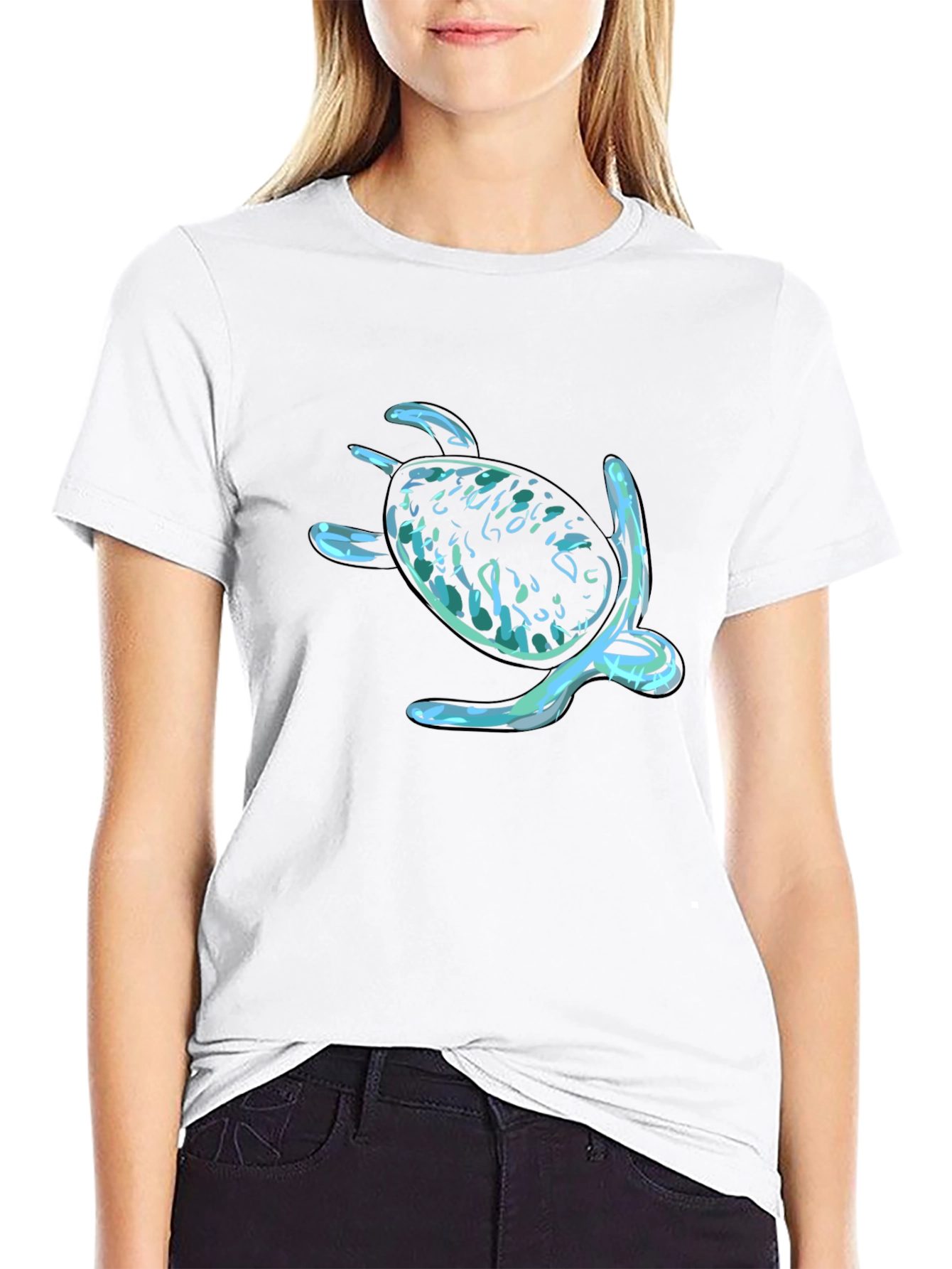 Sea Turtle Graphic Print Black T-Shirt