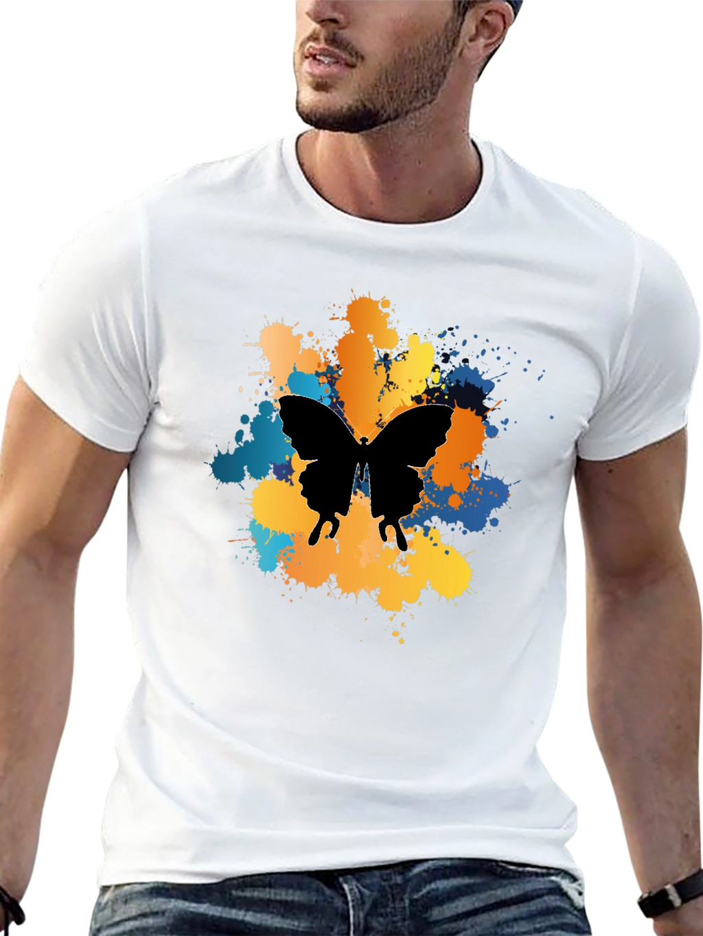 Butterfly Splatter Graphic Black T-Shirt