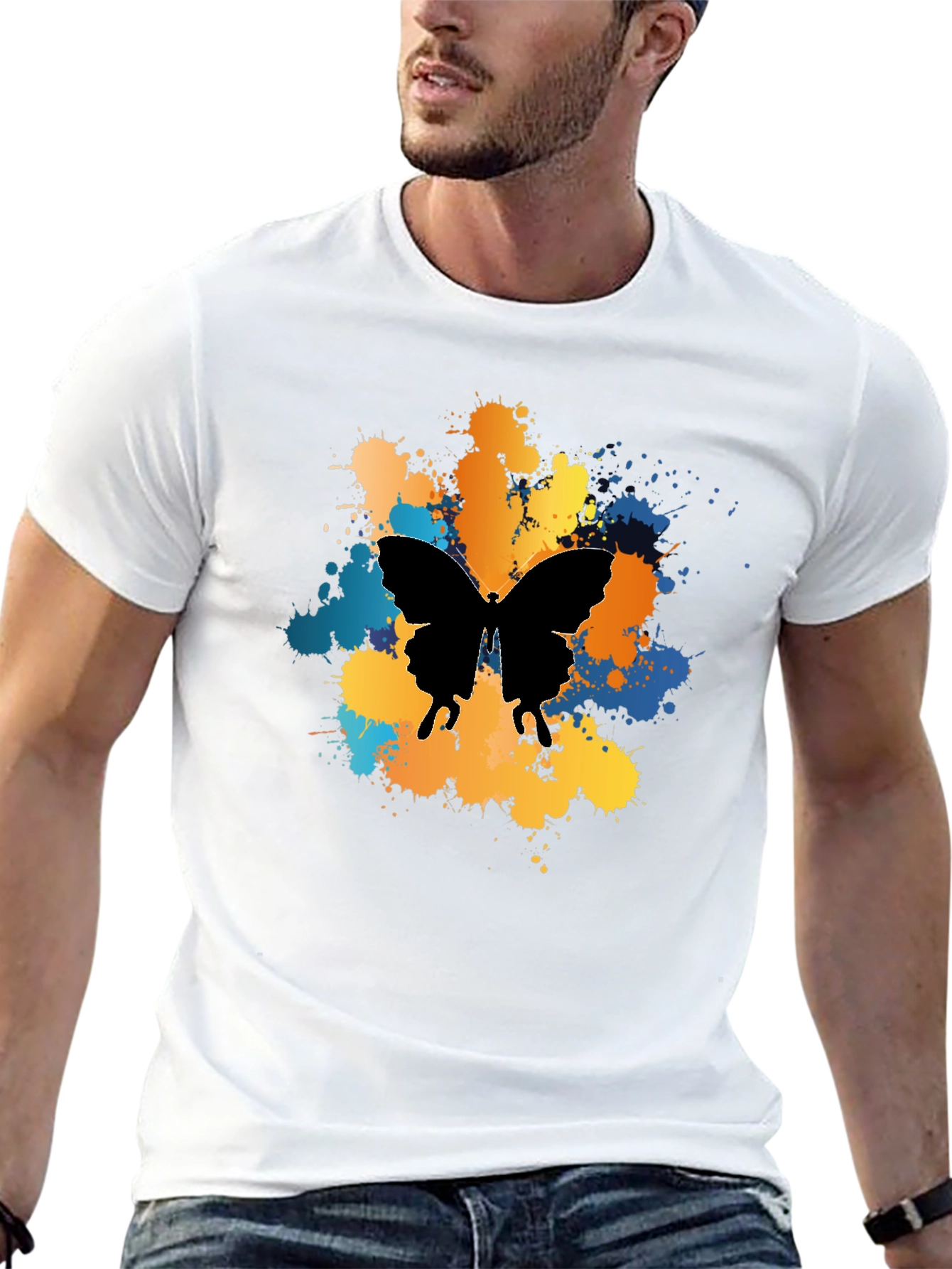 Butterfly Splatter Graphic Black T-Shirt