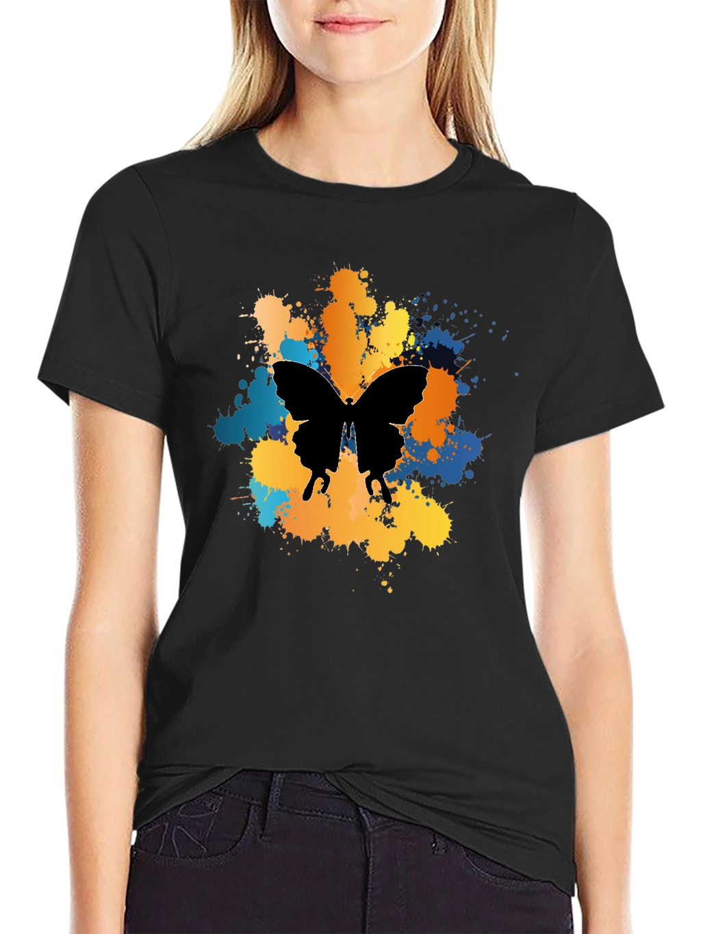 Butterfly Splatter Graphic Black T-Shirt