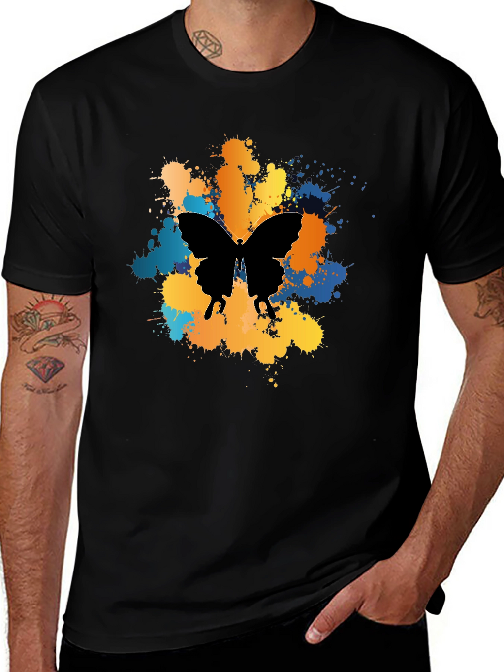 Butterfly Splatter Graphic Black T-Shirt