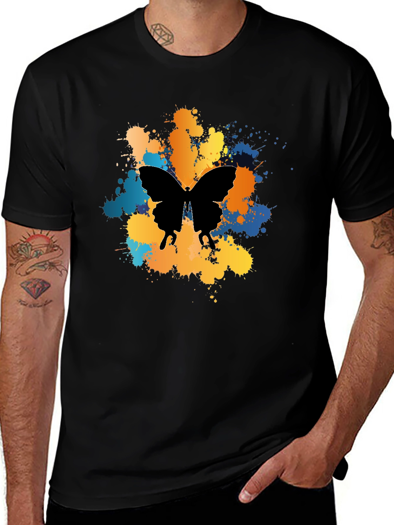 Butterfly Splatter Graphic Black T-Shirt