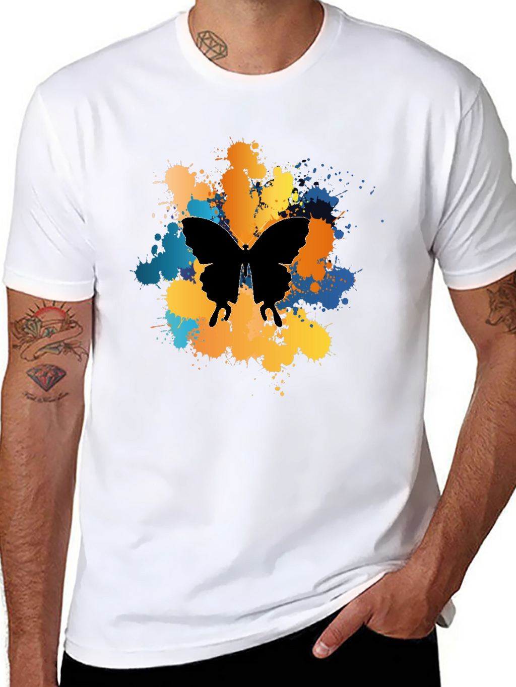 Butterfly Splatter Graphic Black T-Shirt