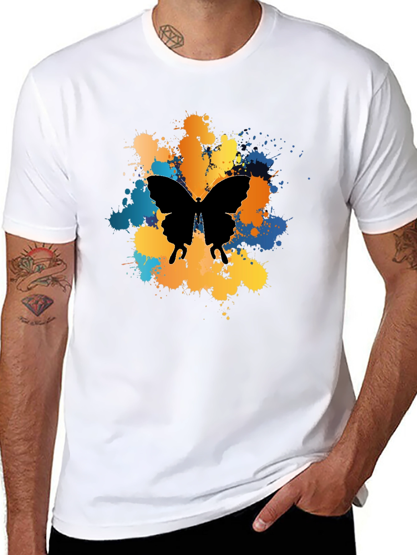 Butterfly Splatter Graphic Black T-Shirt