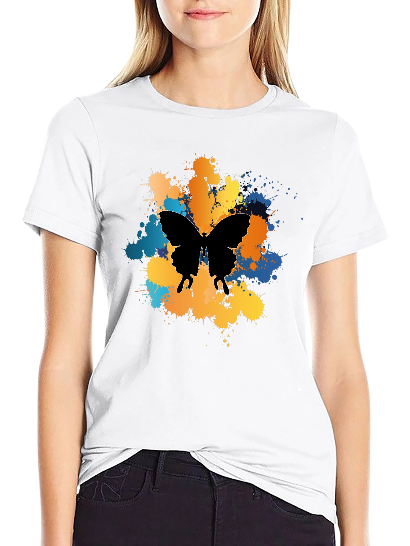 Butterfly Splatter Graphic Black T-Shirt