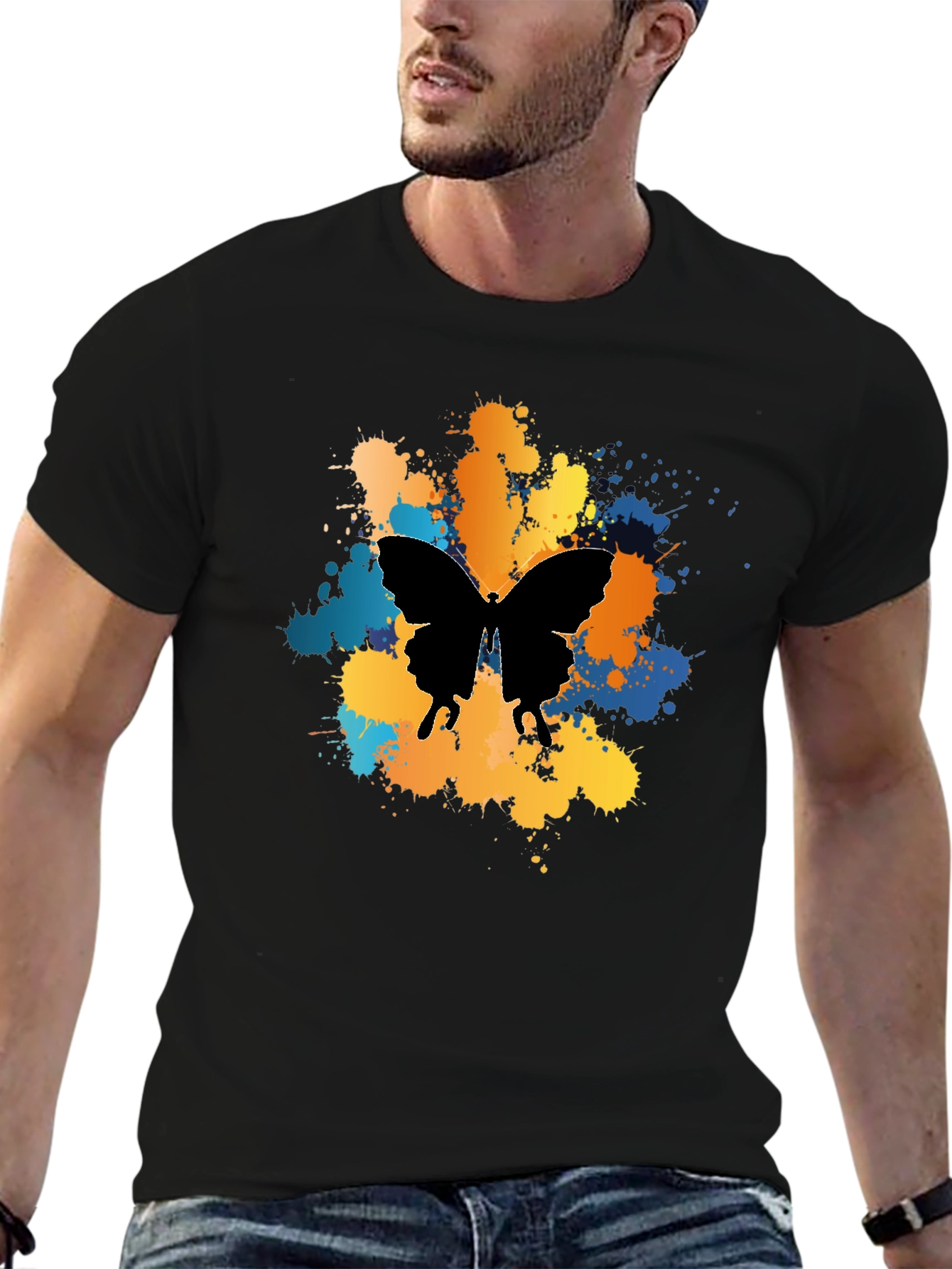 Butterfly Splatter Graphic Black T-Shirt